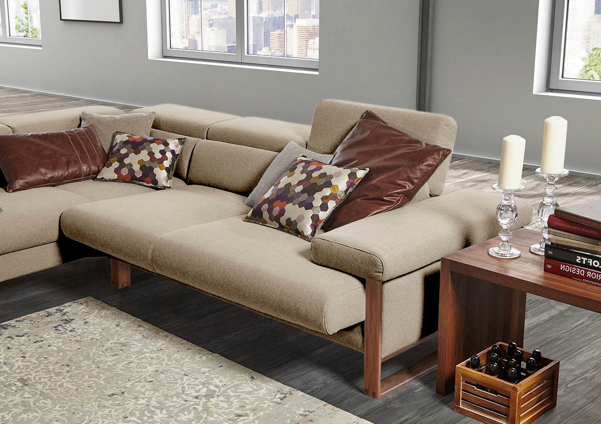 W.SCHILLIG Ecksofa »finn, Designsofa mit tollem Sitzkomfort, bequem, L-Form«, German Design Award 2016, Fußgestell Nussbaum natur, Breite 281 cm