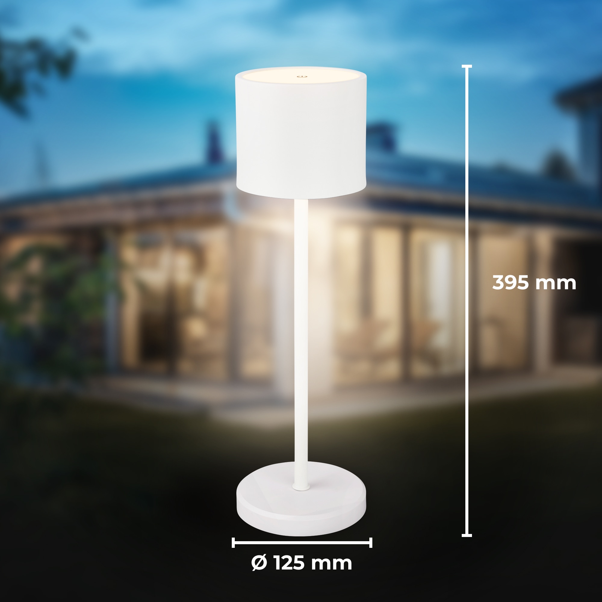 B.K.Licht Außen-Tischleuchte »BK_TL1607 Akku Tischlampe mit Ladestation, 3-Stufen Touchdimmer, IP44« LED-Modul 1 Stk. Extra-Warmweiß 3.000 K, 230 Lm, 2,5W, Akku wechselbar, max. 12h Leuchtdauer, Weiß