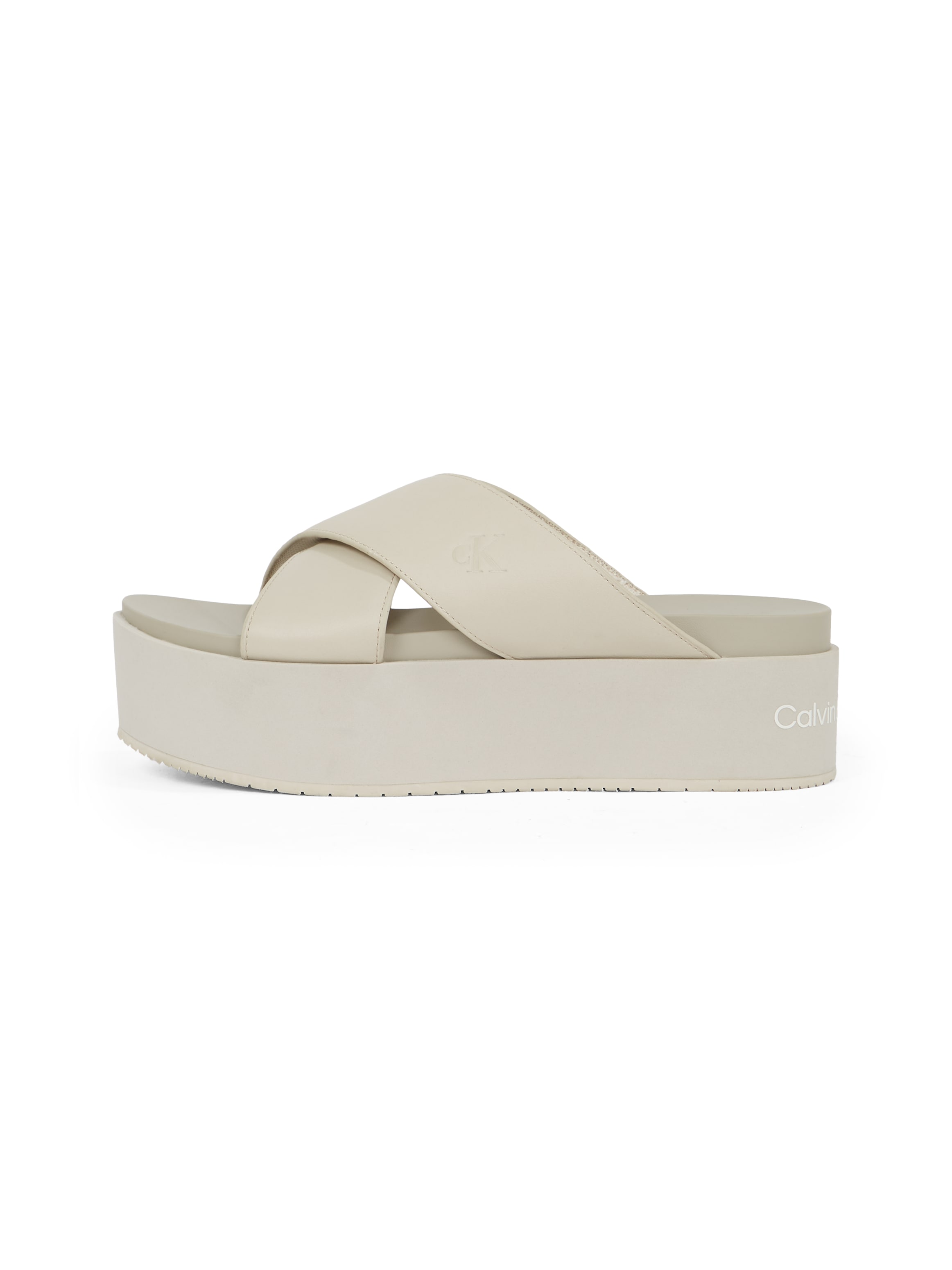 Calvin Klein Jeans Pantolette »FLATFORM CROSS MG UC«, Plateau, Sommerschuh, Schlappen mit Kreuzbandage