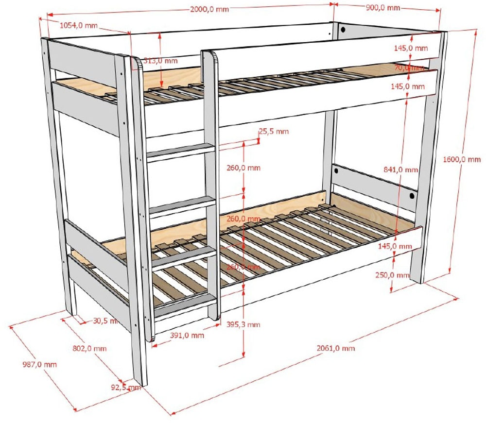 Vipack Etagenbett »Primo mit 2 Liegeflächen 90 x 200 cm, inkl. Massivholz Rolllattenrost« Kiefer massiv, weiß lackiert, ohne oder mit Bettschublade auf Rollen
