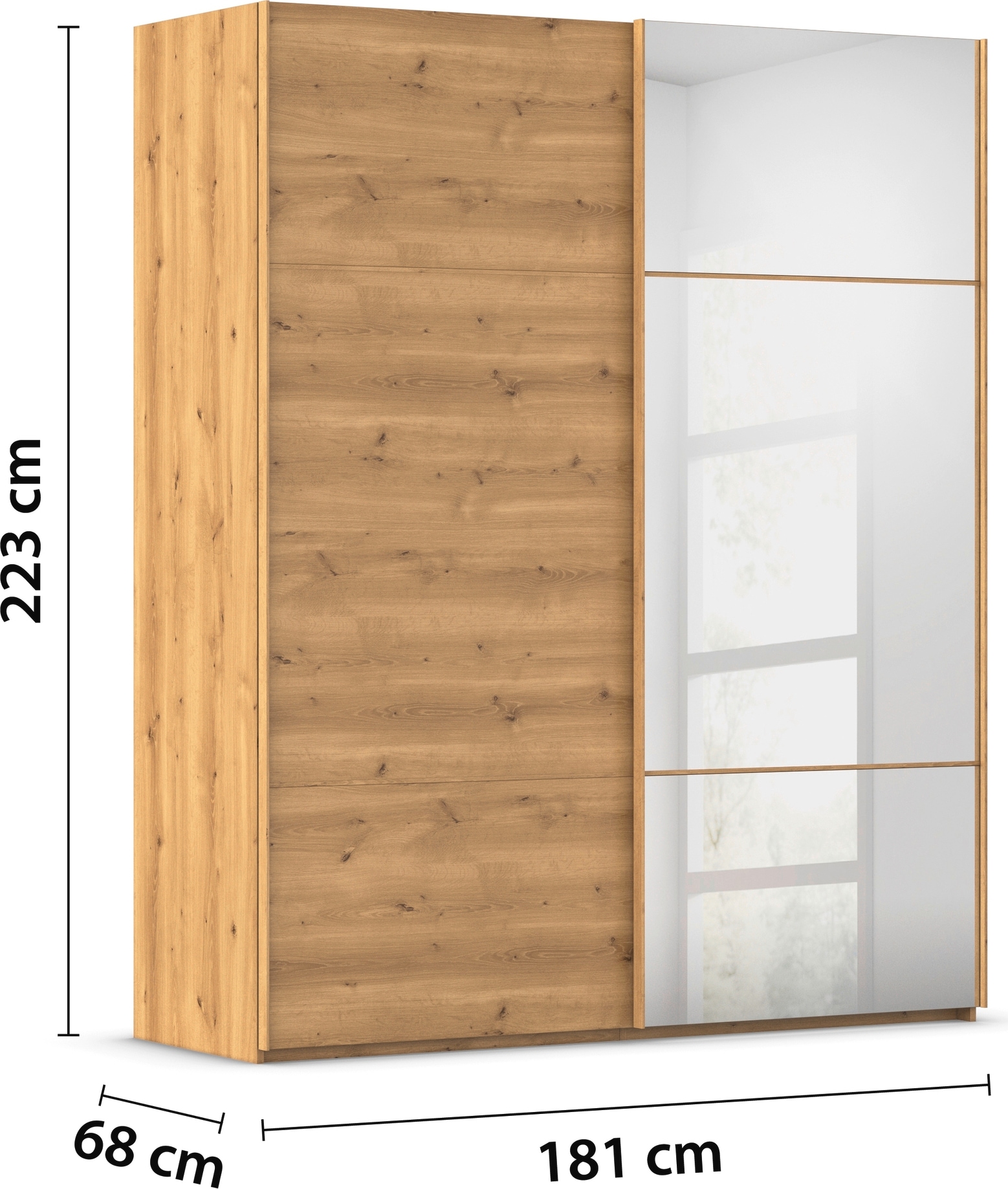 rauch Schwebetürenschrank »Kleiderschrank Schrank Garderobe Schlafzimmerschrank SCALE-TRIO« edle dreigeteilte Front mit 2 Zierleisten und Spiegel MADE IN GERMANY