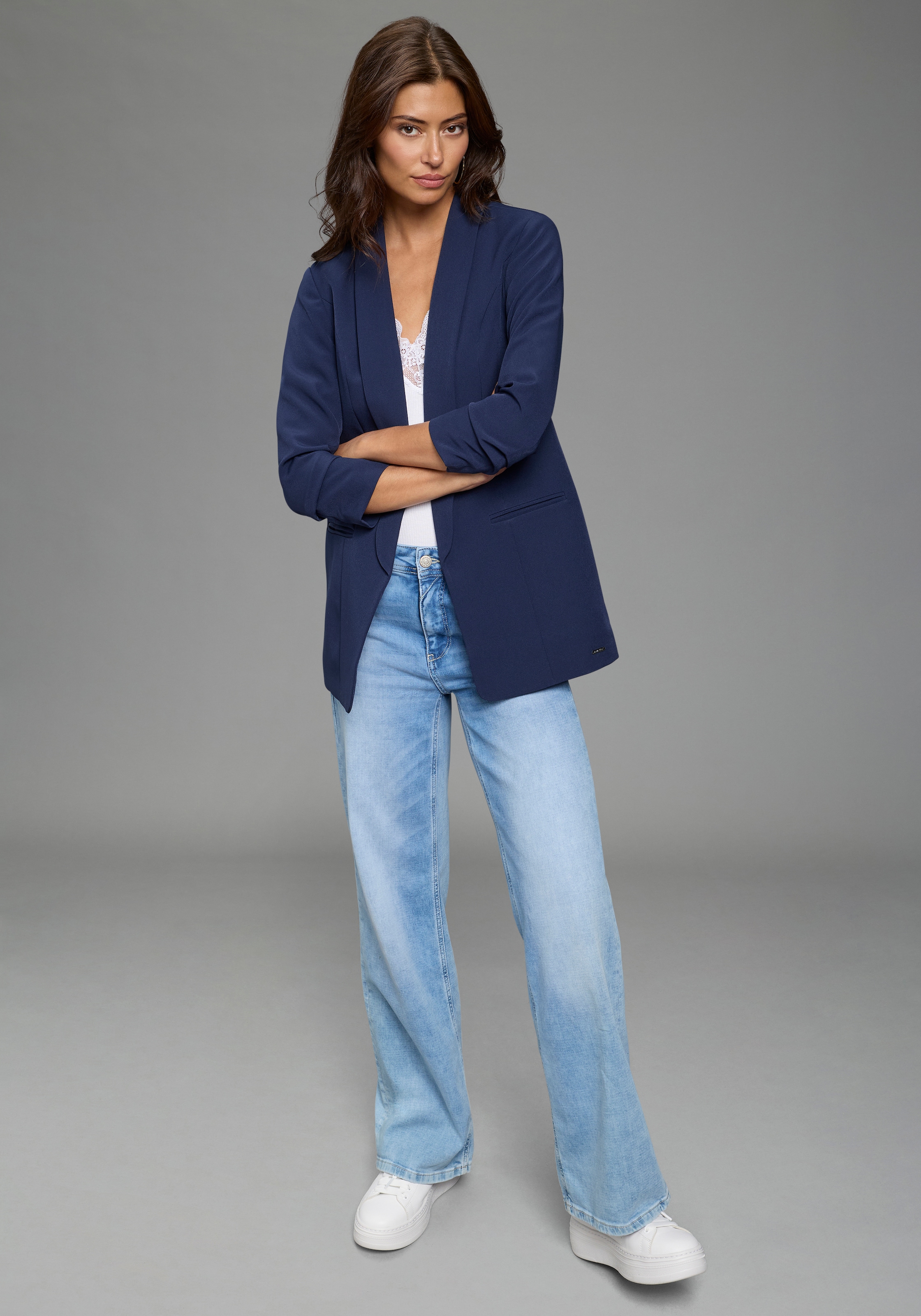 Laura Scott Longblazer mit gerafften Ärmeln