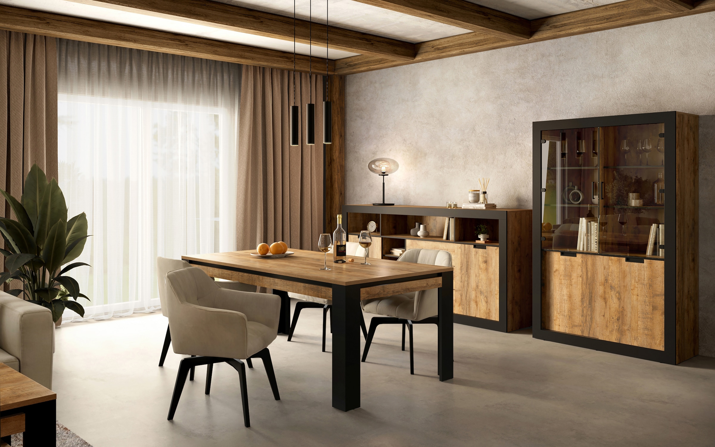 INOSIGN Highboard »Tudor, Breite 220 cm Aufbewahrungsschrank 2 Schiebetüren/3 Schubkästen«, Hochschrank, Kommode Landhausstil viel Stauraum, Böden verstellbar