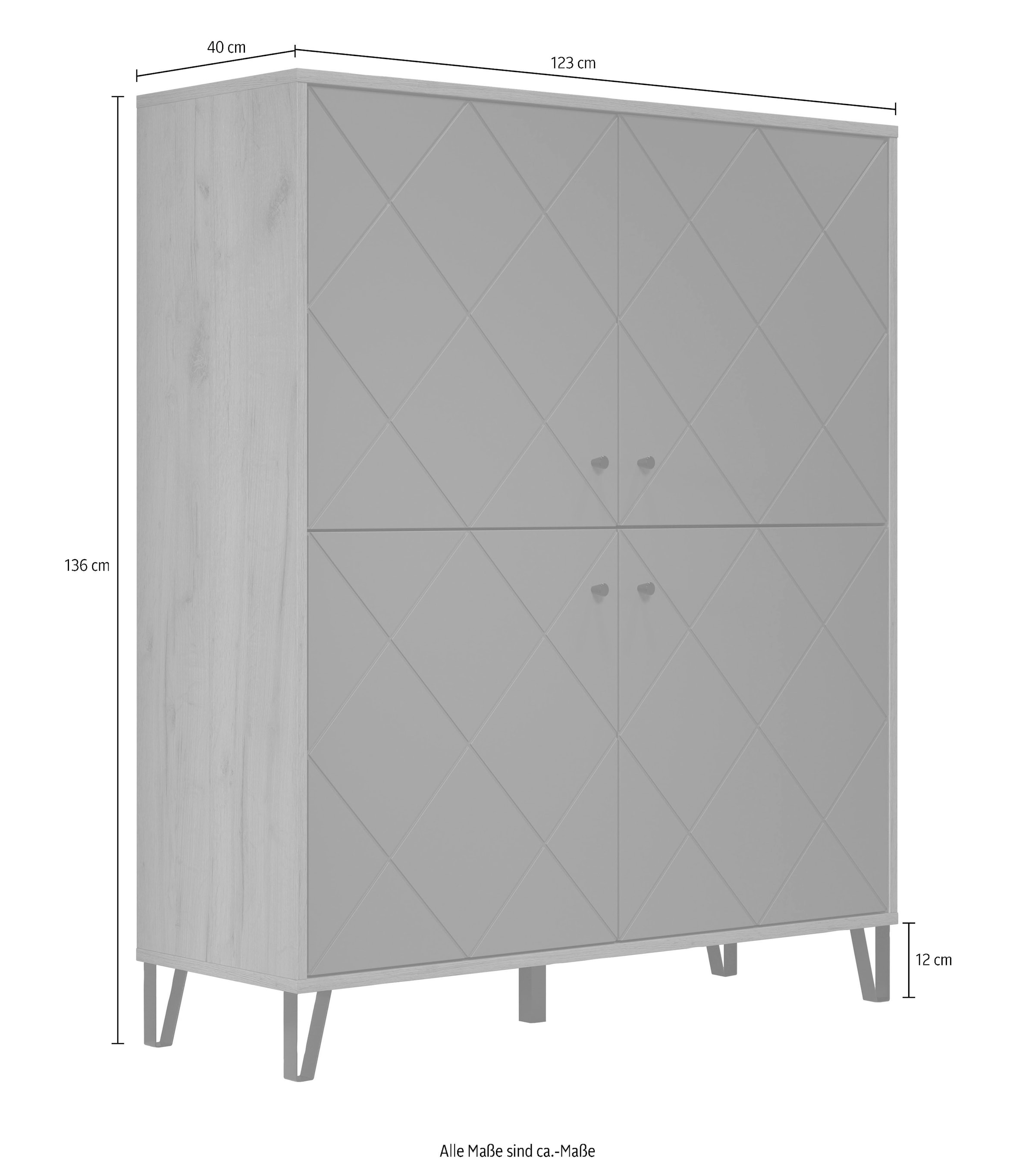 Home affaire Highboard »Molveno« 1 Stk. tlg. Highboard mit 4 Türen & Soft-Close - (B/T/H) 123/40/136 cm