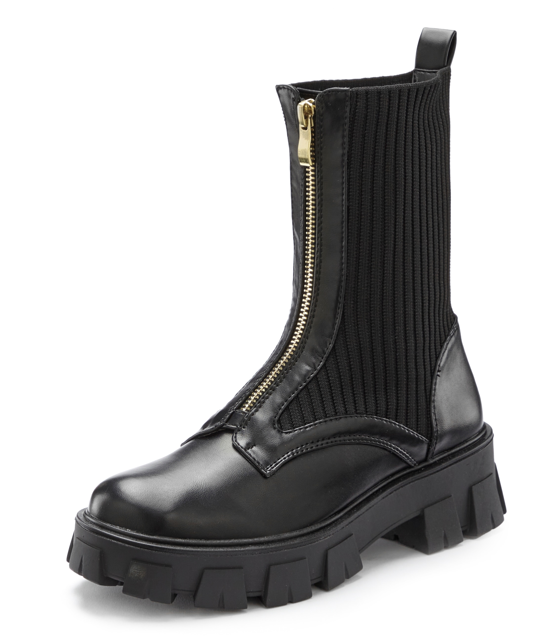 LASCANA Reißverschlussstiefel, mit Chunky Sohle, Stiefelette, Ankle Biker Boots VEGAN