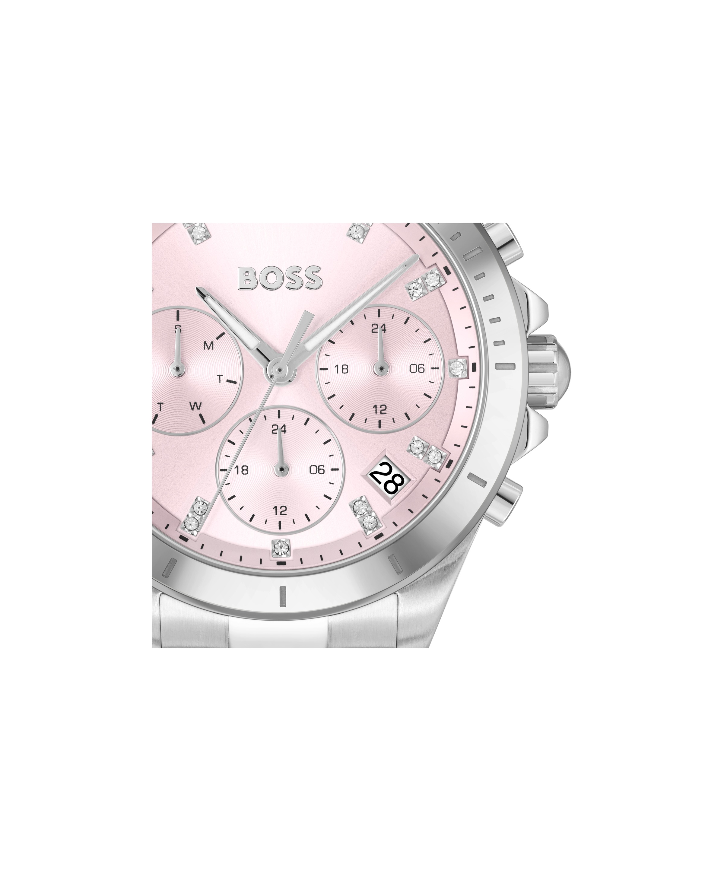 BOSS Multifunktionsuhr »ALLEY« Quarzuhr, Armbanduhr, Damenuhr, Edelstahlarmband, analog, Tag
