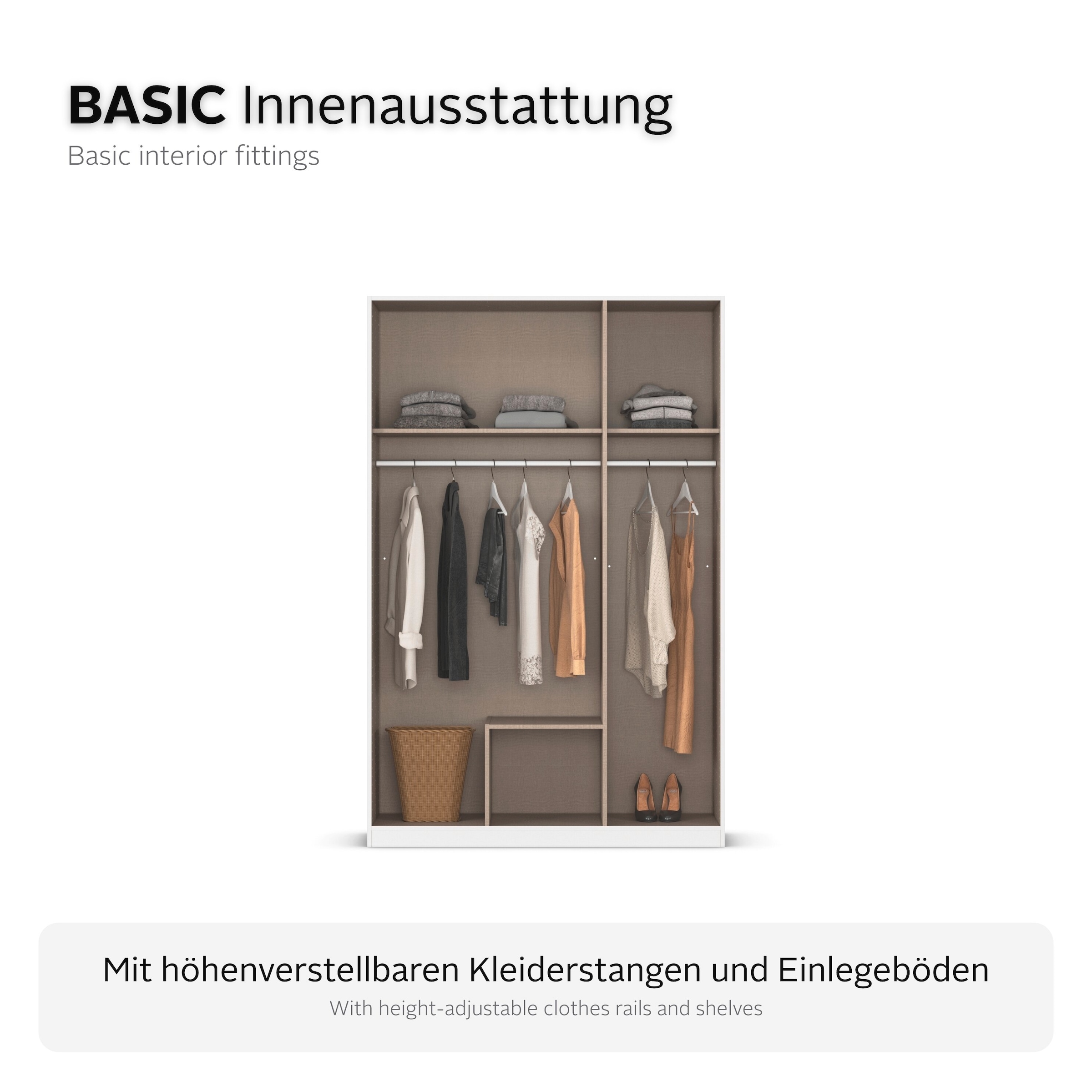 OTTO home Kleiderschrank »Schlafzimmer Schrank Garderobe RONDO Breiten 136/181/226/271 cm« 3 verschiedene Ausstattungen BASIC/CLASSIC/PREMIUM (inkl. SOFT-CLOSE),  elegante ovale Spiegelelemente Metallgriffe in Schwarz MADE IN GERMANY