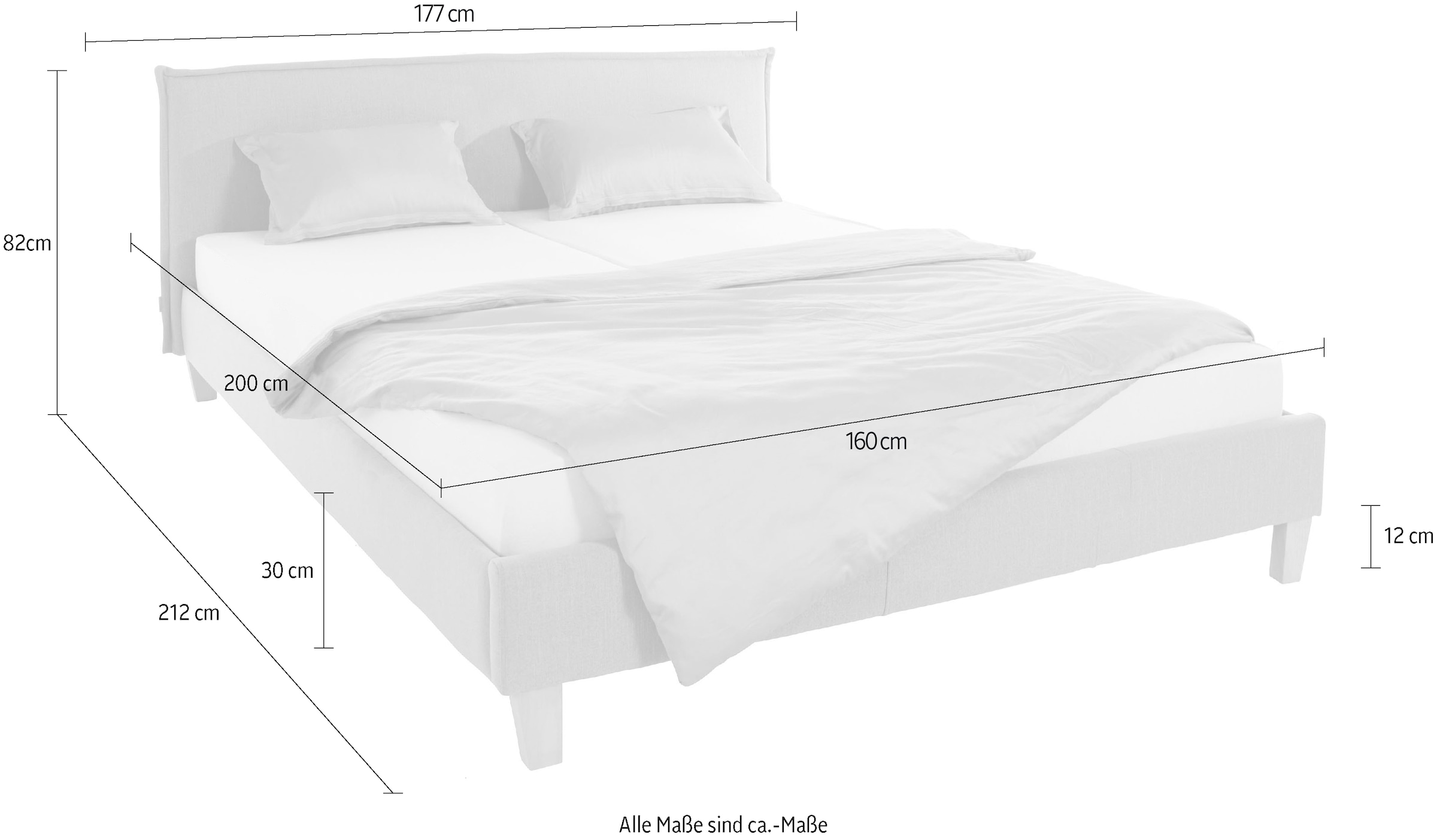 OTTO products Polsterbett »Heddi«, in 5 Breiten: von 90cm-200cm, Biese am Kopfteil, Strukturstoff