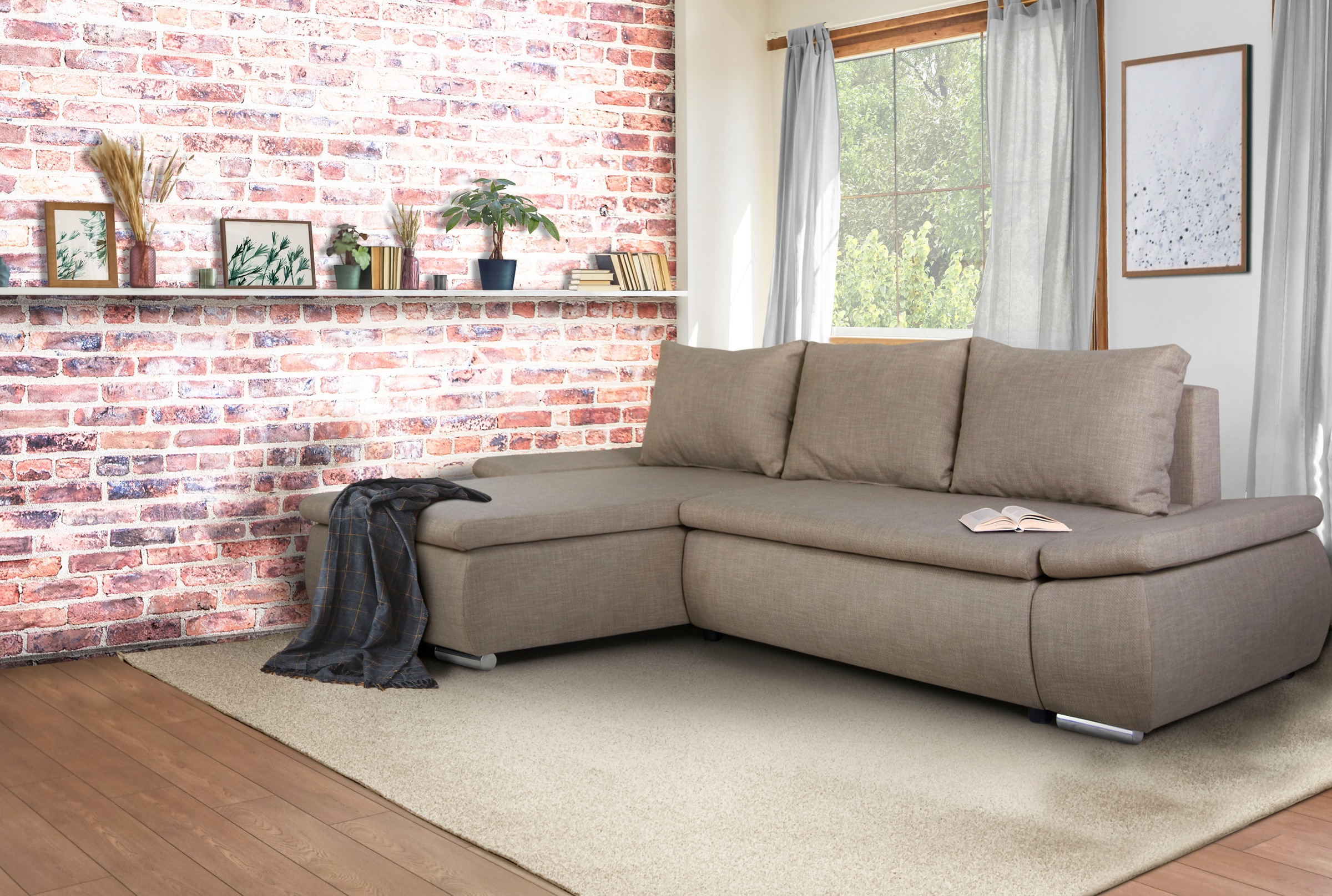 Home affaire Ecksofa »Acra L-Form«, mit Bettfunktion und Bettkasten, in Mattenoptik