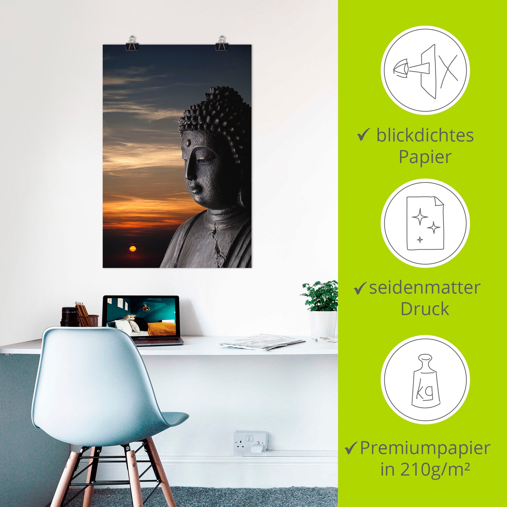 Artland Wandbild »Buddha Statue vor Sonnenuntergang«, Buddhismus, (1 St.), als Alubild, Leinwandbild, Wandaufkleber oder Poster in versch. Größen