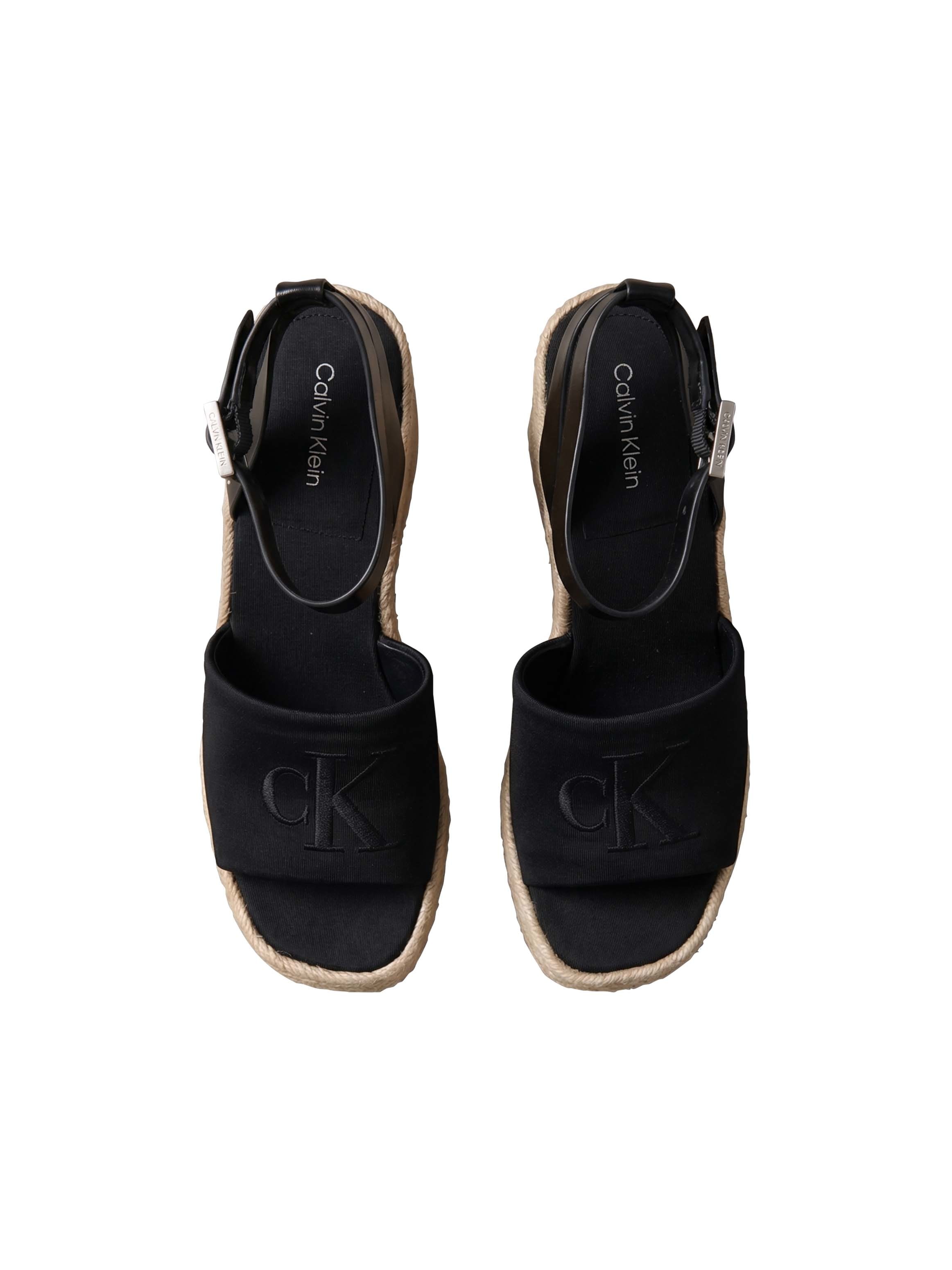 Calvin Klein Keilsandalette »WEDGE ESPAD 70 NEOPR MG«  Sommerschuh, Plateausandale, Keilabsatz, mit Bastbesatz
