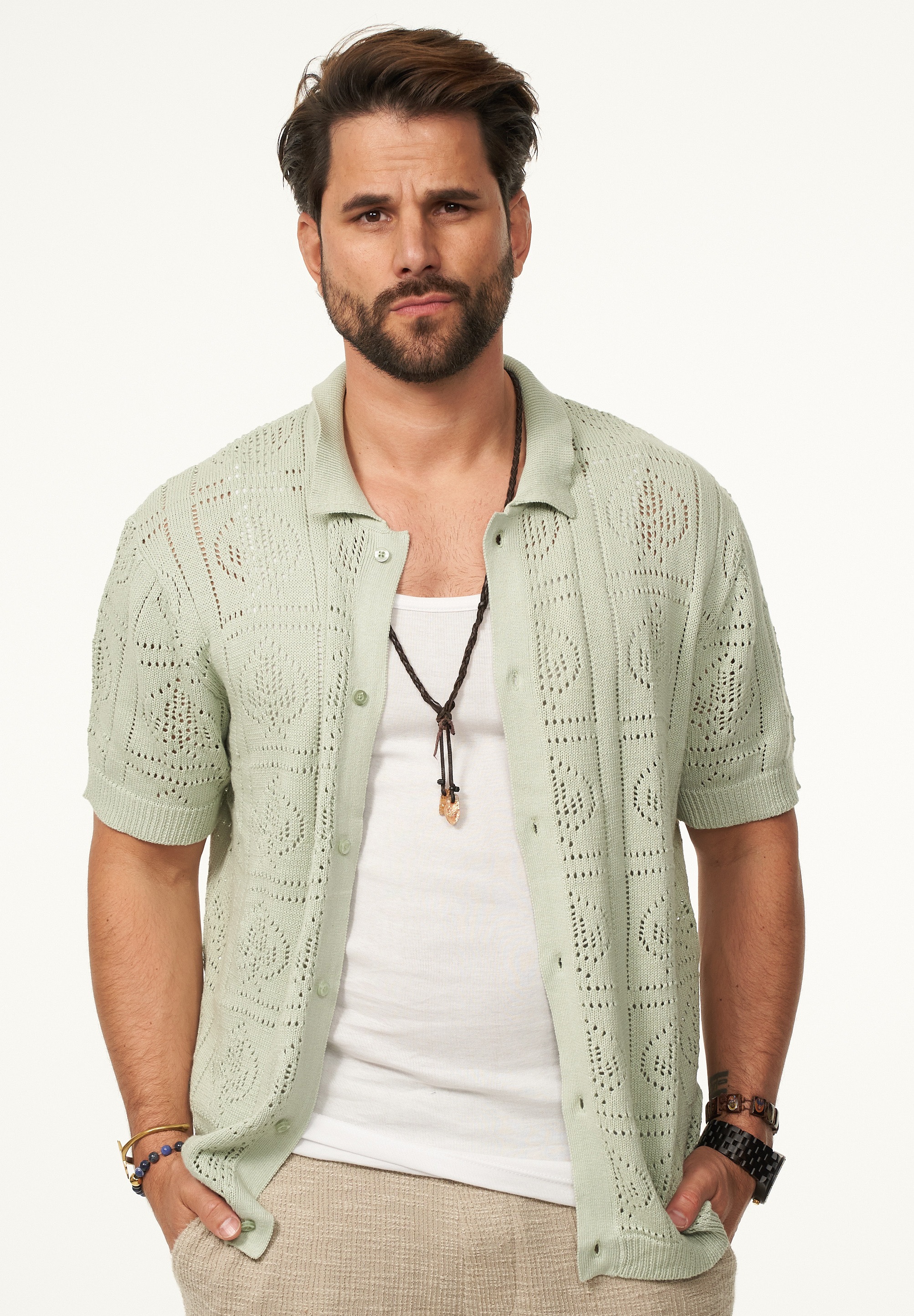 SOULSTAR Poloshirt »Kurzarm Strickhemd im Cardigan Stil mit Knopfleiste für Herren« Herren Kurzarm Strick Polo-Hemd Cardigan T-Shirt