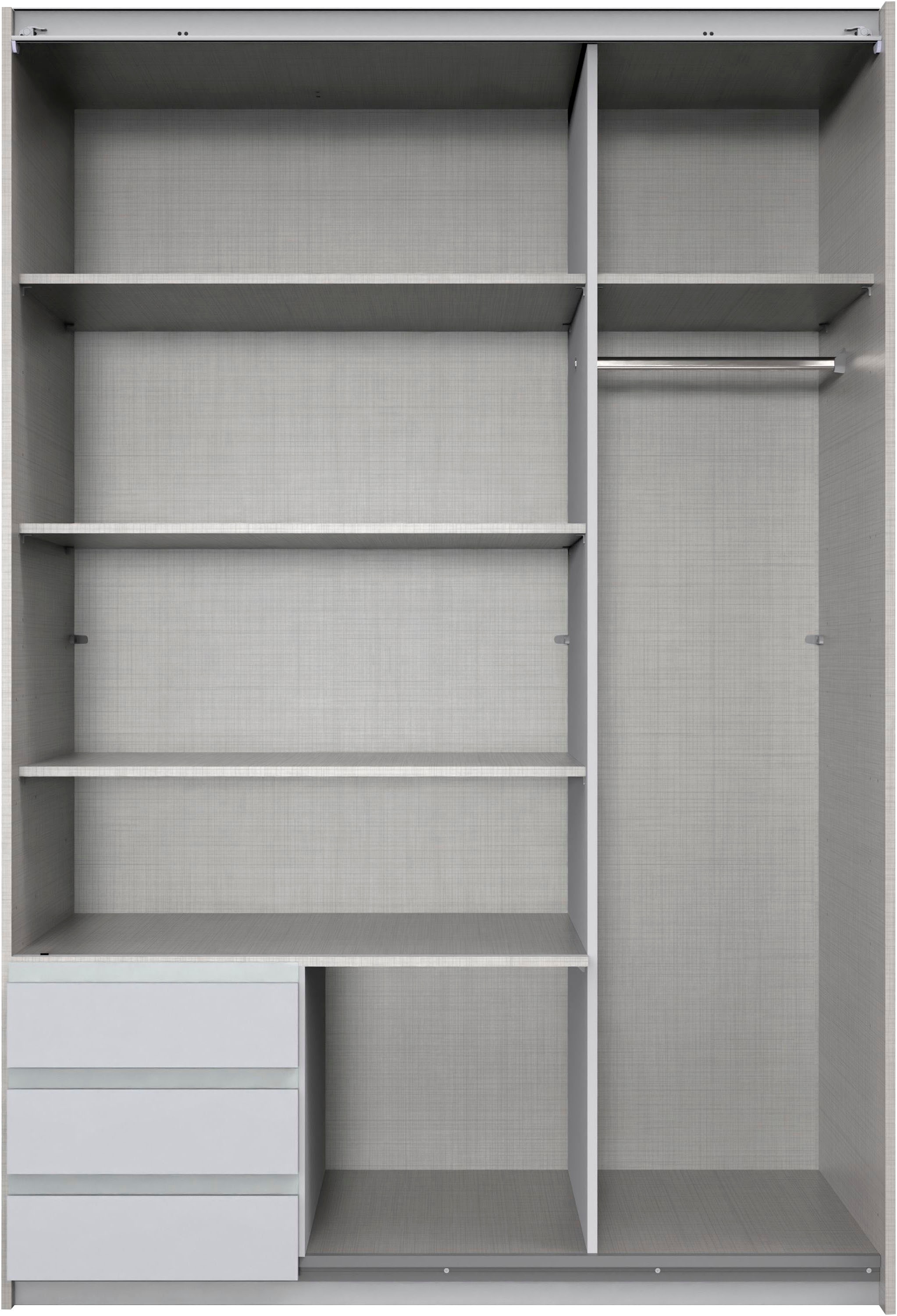 Wimex Schwebetürenschrank »Bahamas, Kleiderschrank in den Breiten 135cm und 180cm erhältlich« inkl. drei farblich abgesetzter Schubladen