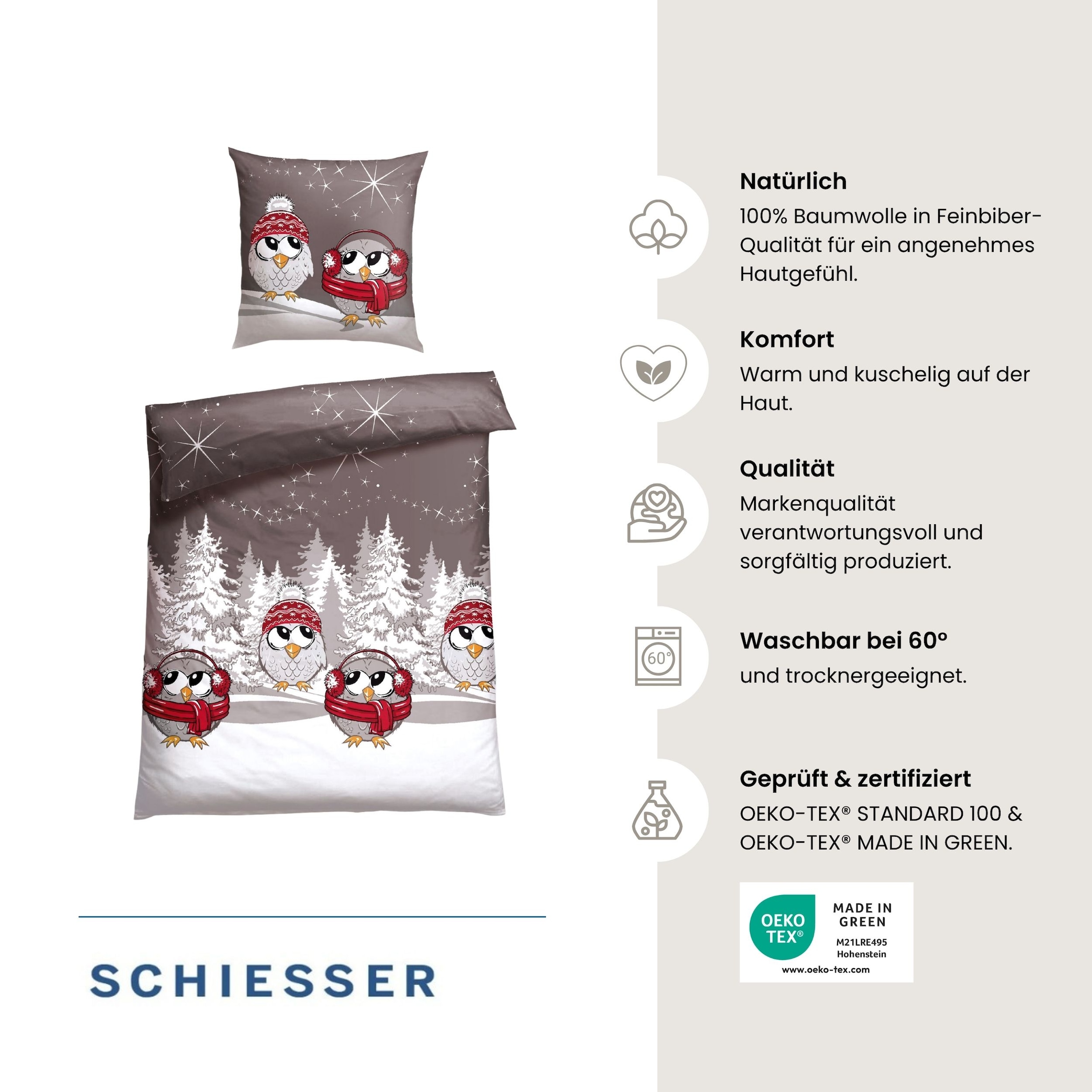 Schiesser Bettwäsche »Olsona aus weicher Baumwolle mit coolem Winter-Print« 2 Stk. OEKO-TEX® MADE IN GREEN-zertifiziert