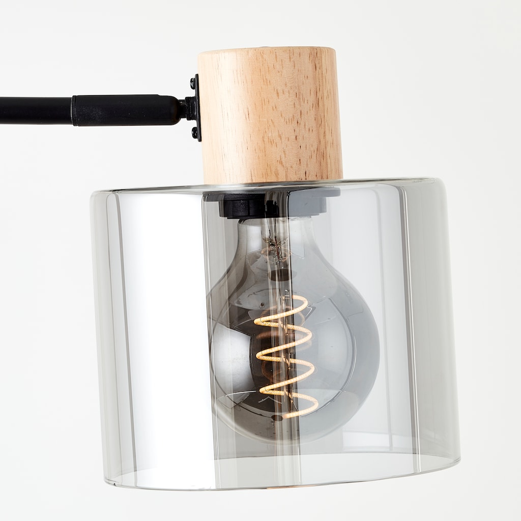 Brilliant Stehlampe »Weald«, 1 flammig-flammig, Höhe 160 cm, E27, Metall/Glas/Holz, schwarz/rauch/holz