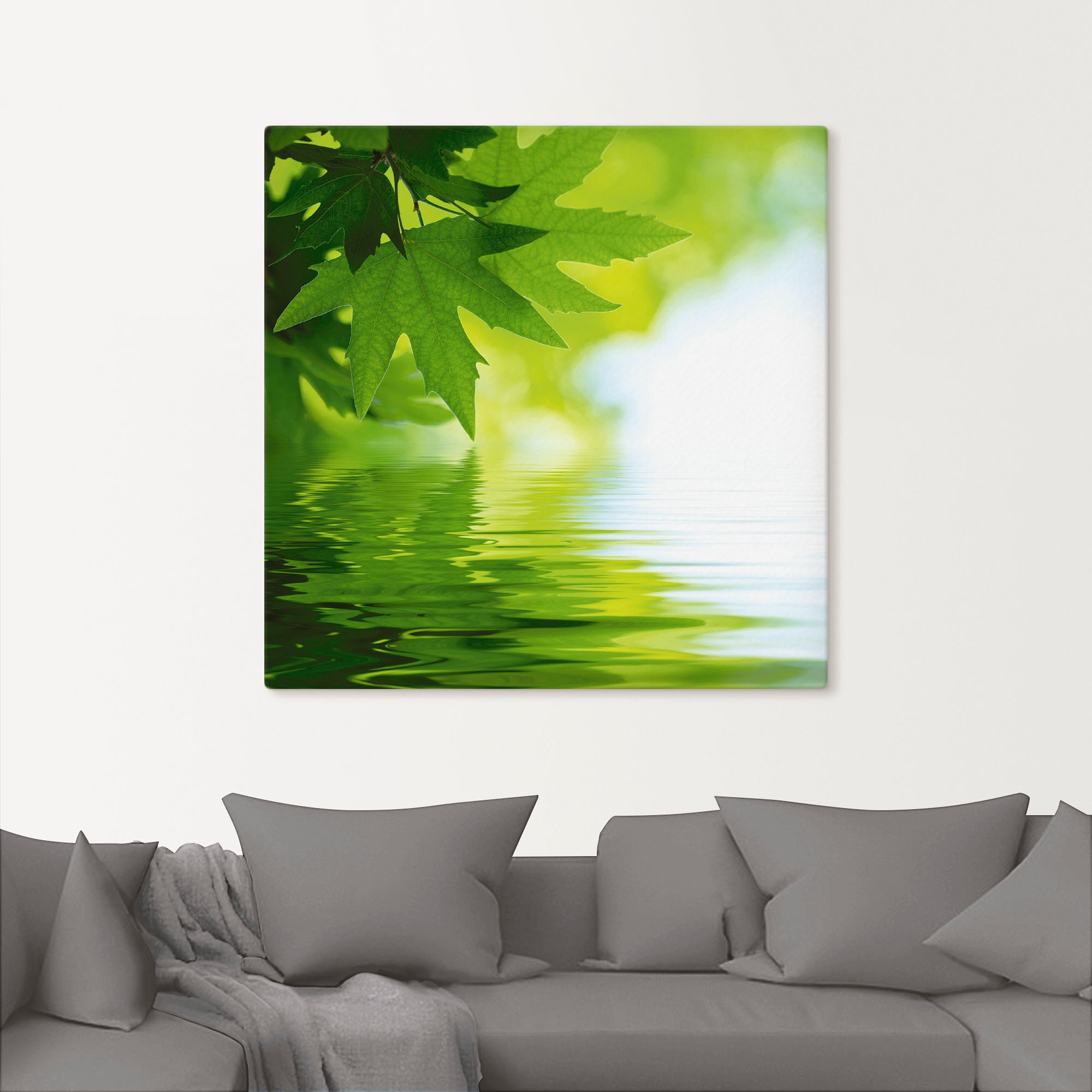 Artland Wandbild »Grüne Blätter reflektieren im Wasser«, Blätter, (1 St.), als Leinwandbild, Poster, Wandaufkleber in verschied. Größen