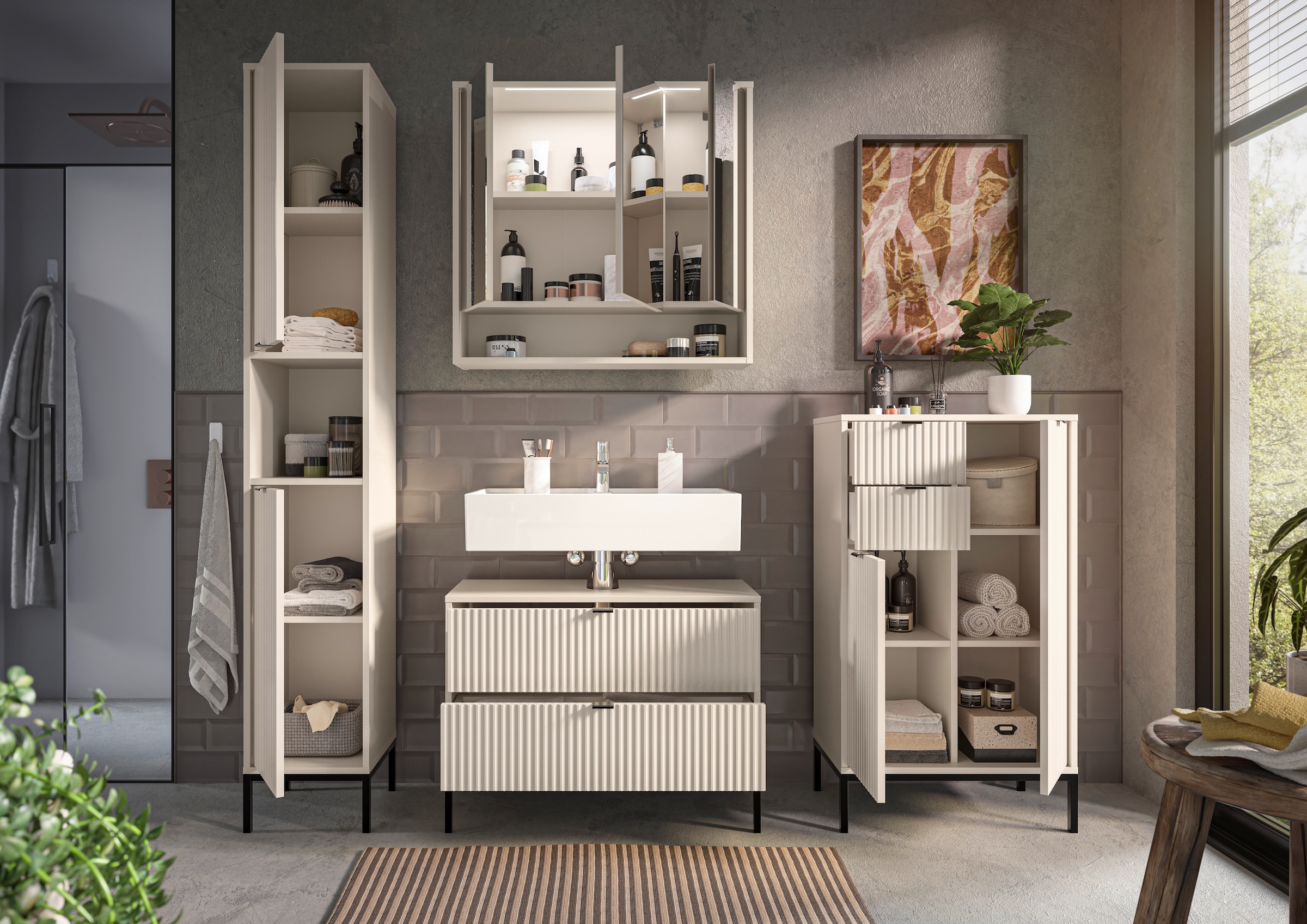 BASIC by Balculina Hochschrank »Lucera Hochschrank, Badezimmerschrank BxHxT 32x195x32« 1 Stk. tlg. Breite 32 cm, Tür L/R montierbar