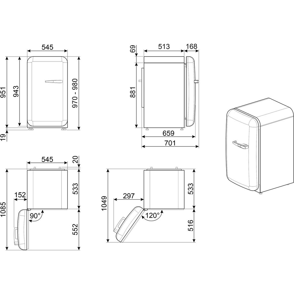 Smeg Kühlschrank »FAB10H«, FAB10HLBL5, 97 cm hoch, 54,5 cm breit