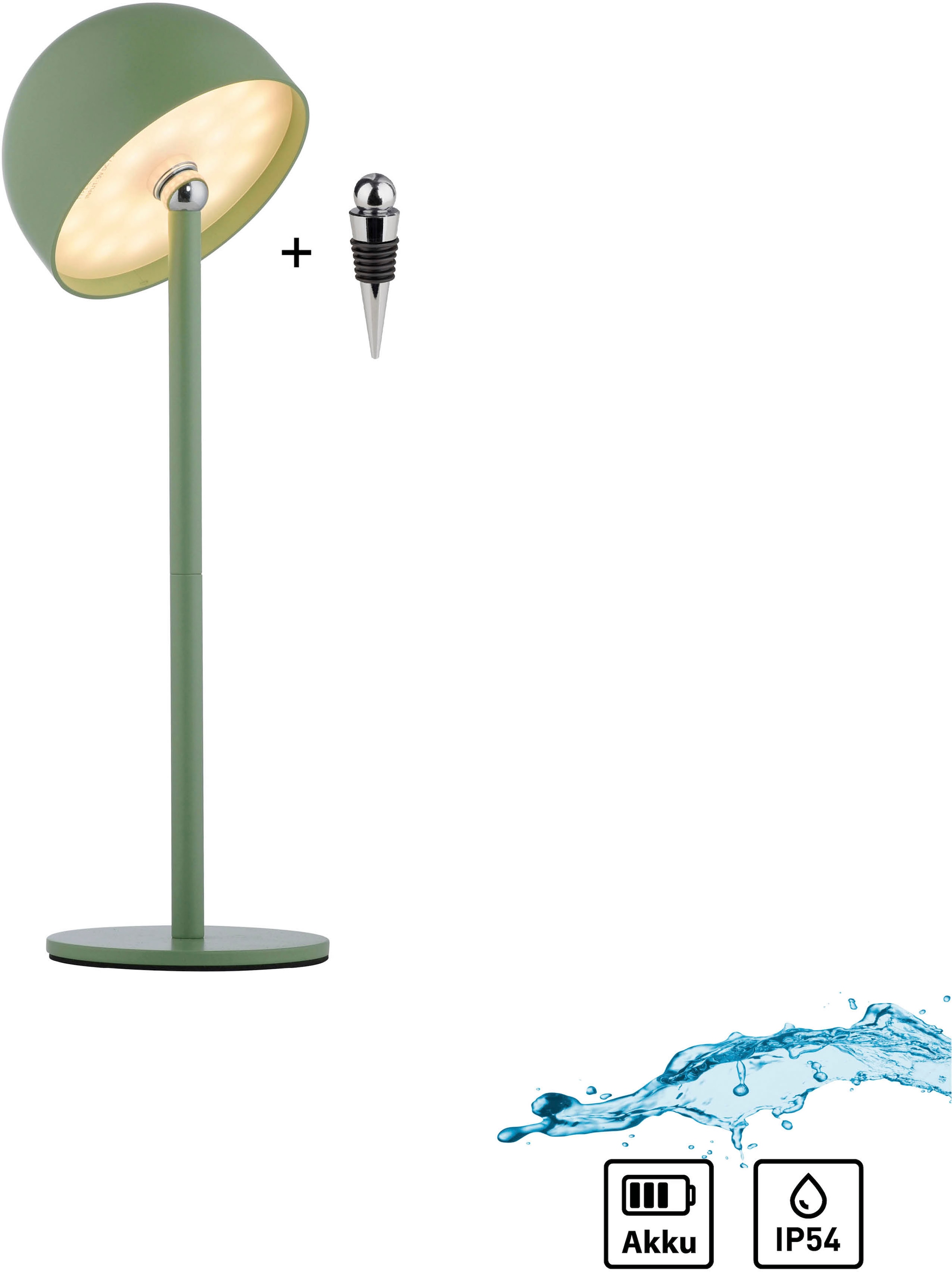 OTTO home Tischleuchte »Akku Tischlampe Garrin Indoor Outdoor, magnetischer Flaschenaufsatz« LED-Board Warmweiß Pilzlampe Flaschenaufsatz, Regulierung der Lichtstärke, Pilz, Lampe