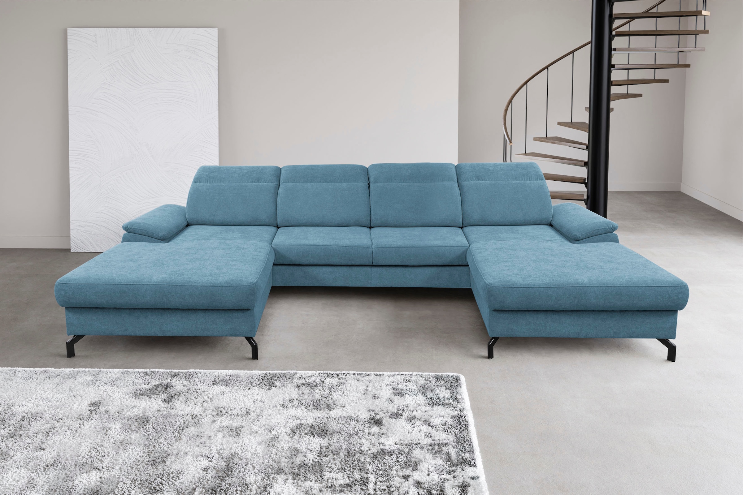 WERK2 Wohnlandschaft »Slavio U-Form«, Modernes U-Sofa mit Schlaffunktion, Bettkasten, Kopfteile verstellbar