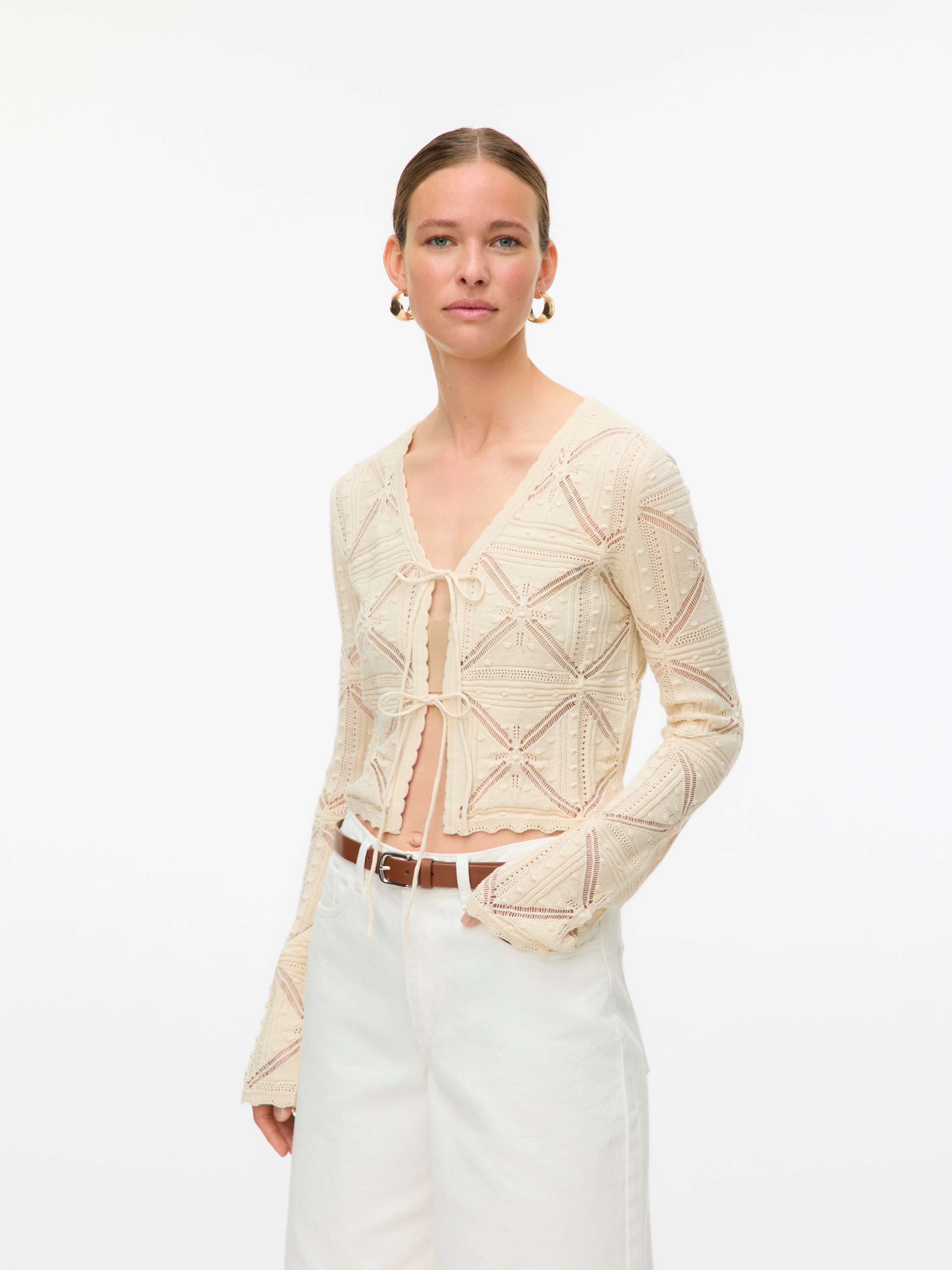 Vero Moda Strickjacke »VMLOLA LS V-NECK BOW CARDIGAN NOOS« Baumwolle, regular fit