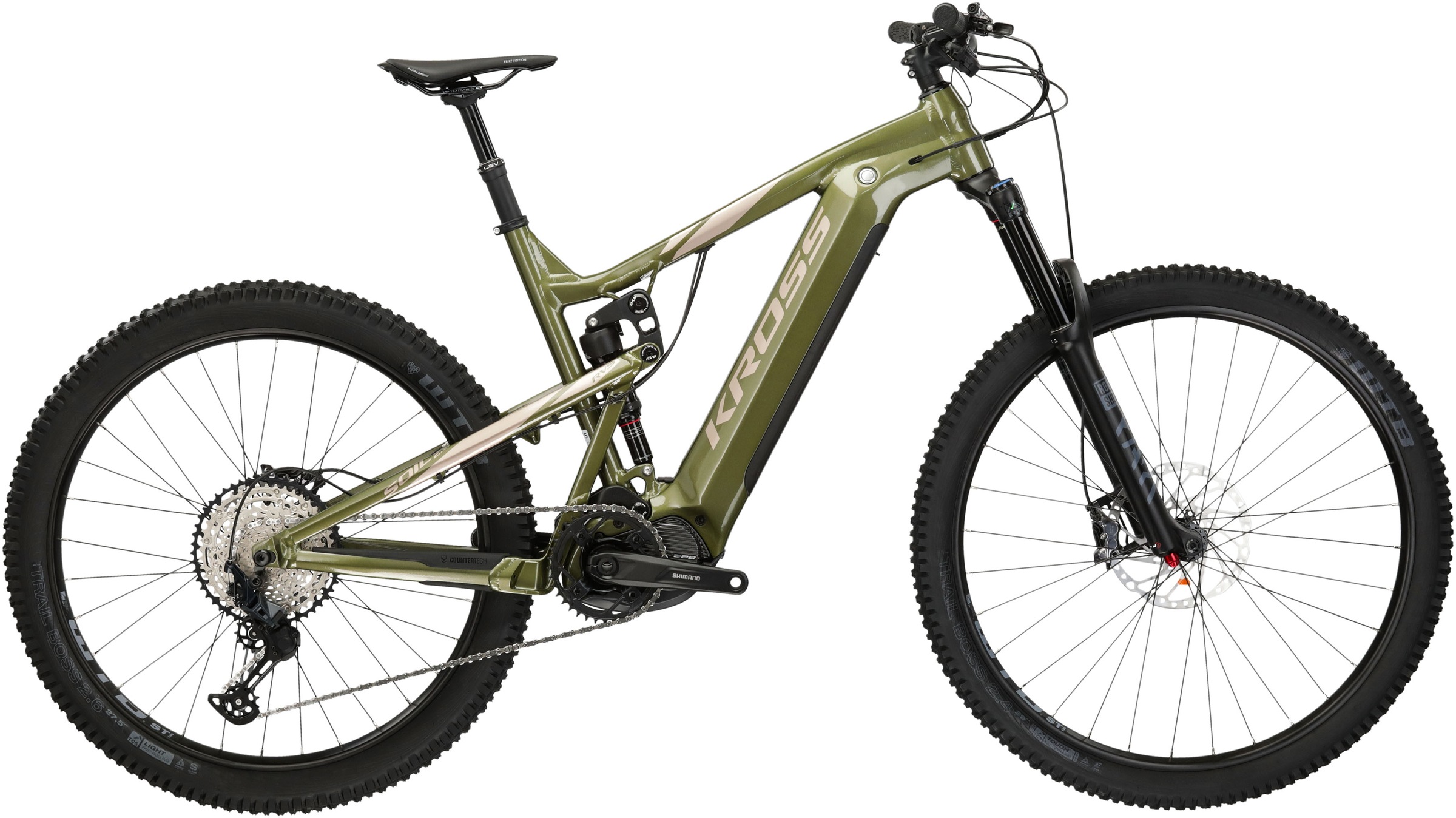 Kross »KROSS E-MTB Soil Boost 2.0 27,5 Zoll khaki« 12 Gang Shimano Deore SLX M7100 Schaltwerk Kettenschaltung Mittelmotor 250 W in schwarz, Größe...