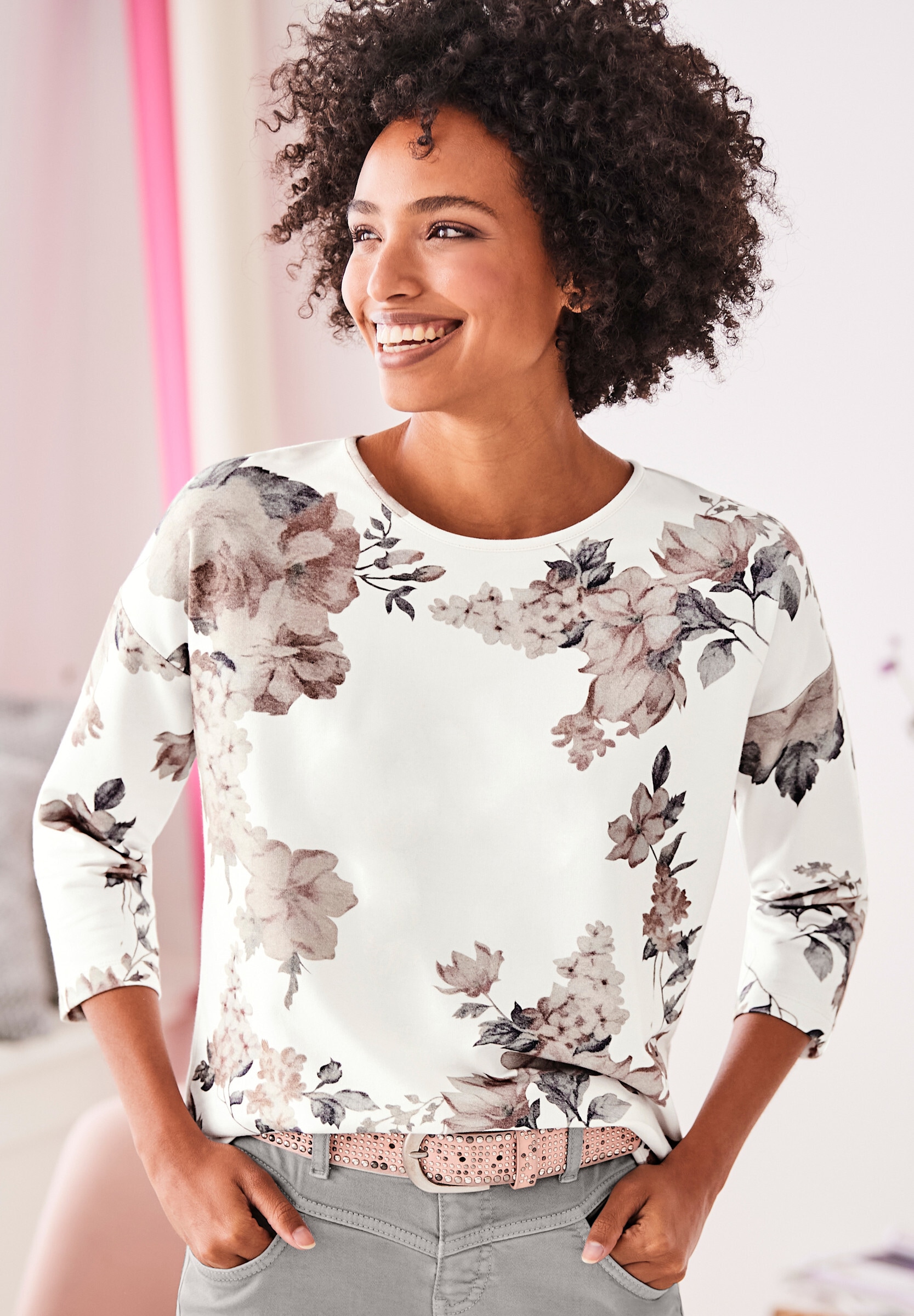 heine T-Shirt »Druck-Shirt 3/4-Arm-Shirt mit floralem Druck«
