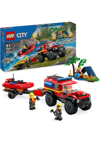 Konstruktionsspielsteine »Feuerwehrgeländewagen mit Rettungsboot (60412), LEGO City«,...