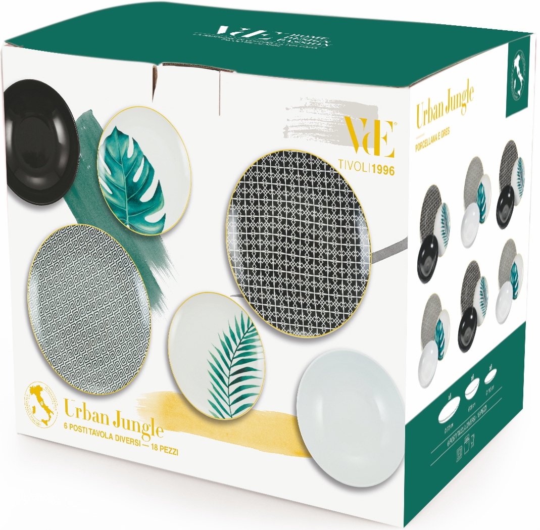 Villa d'Este Teller-Set »Geschirr-Set Urban Jungle«, (Set, 18 tlg.), Service, Tafelservice, 18 Teile, für 6 Personen