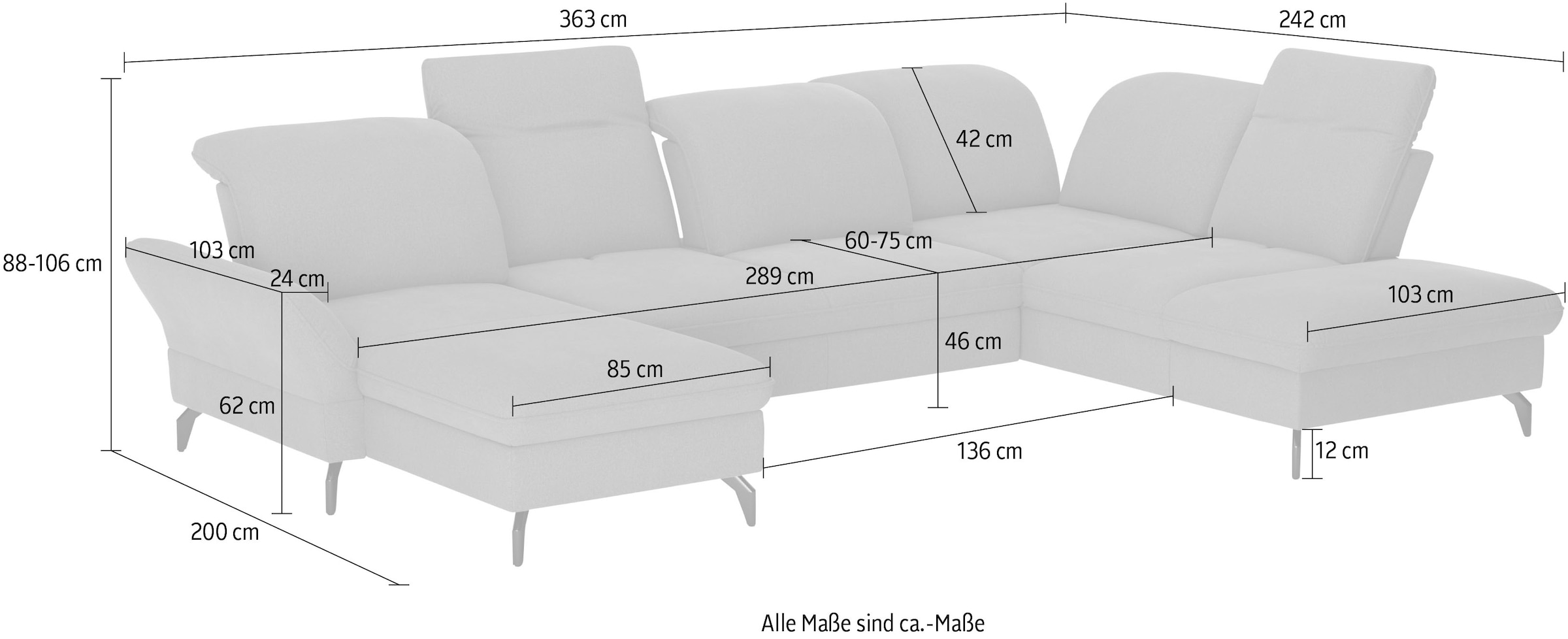 sit&more Wohnlandschaft »Leandro U-Form«, Wahlweise mit Bett-, Kopfteil - und Armlehnfunktion, sowie Bettkasten
