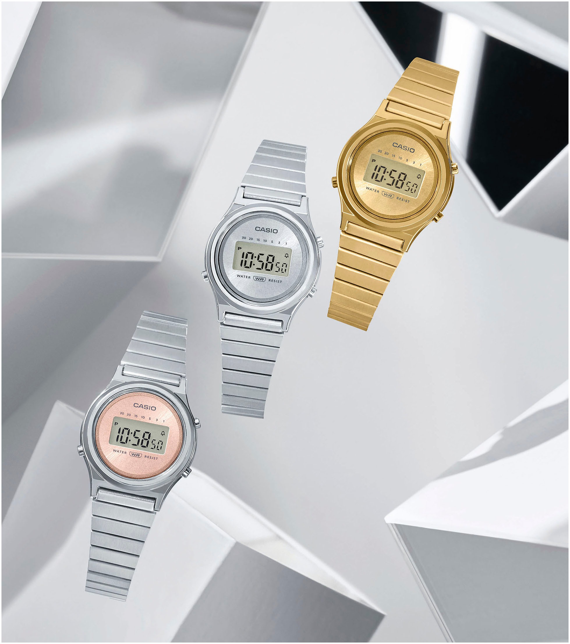 CASIO VINTAGE Chronograph, Quarzuhr, Armbanduhr, Damenuhr, Edelstahlarmband,digital,Stoppfunktion