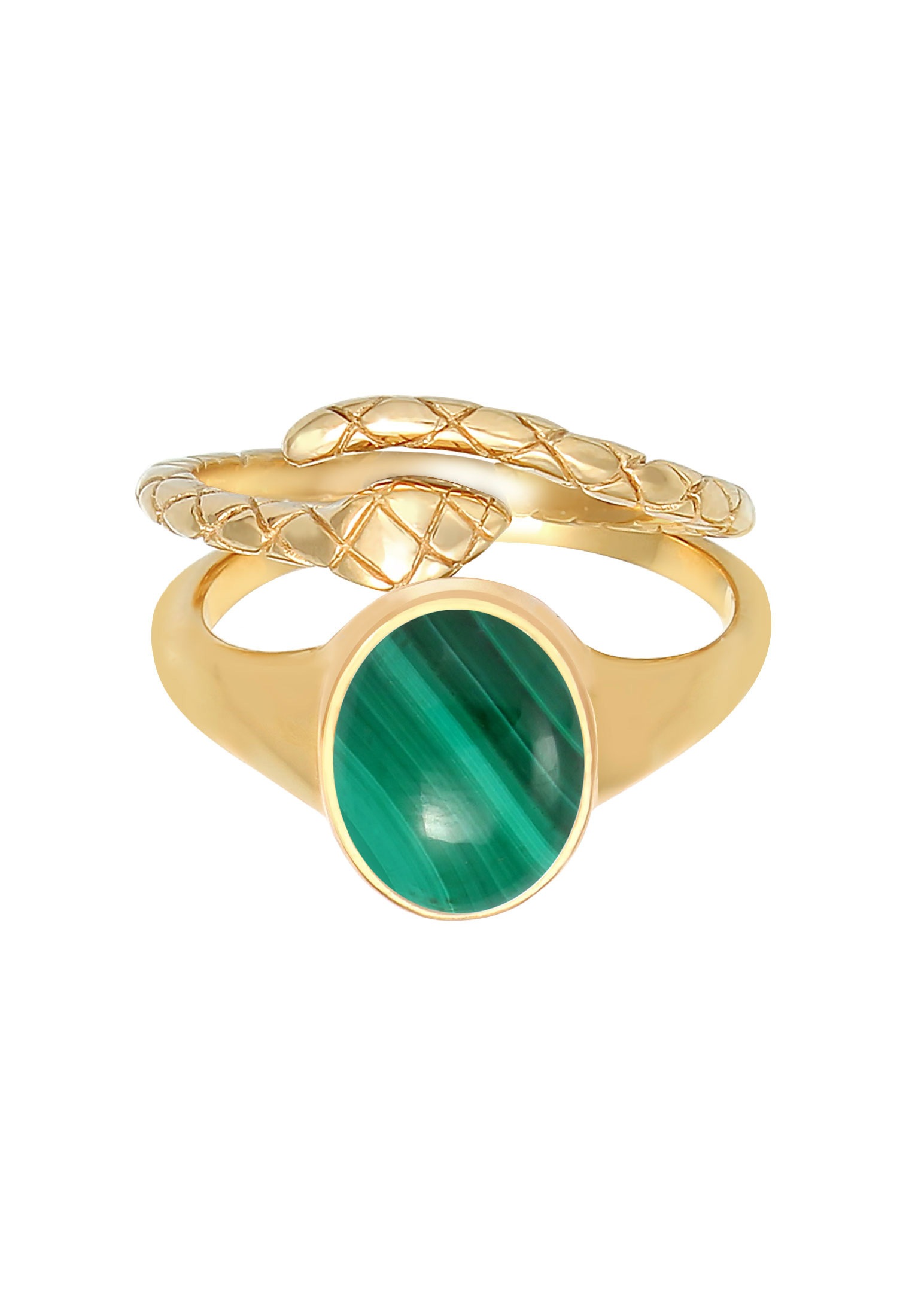 Elli Premium Ring-Set »Ring Siegelring Malachit Schlange 2er Set 925 Silber«