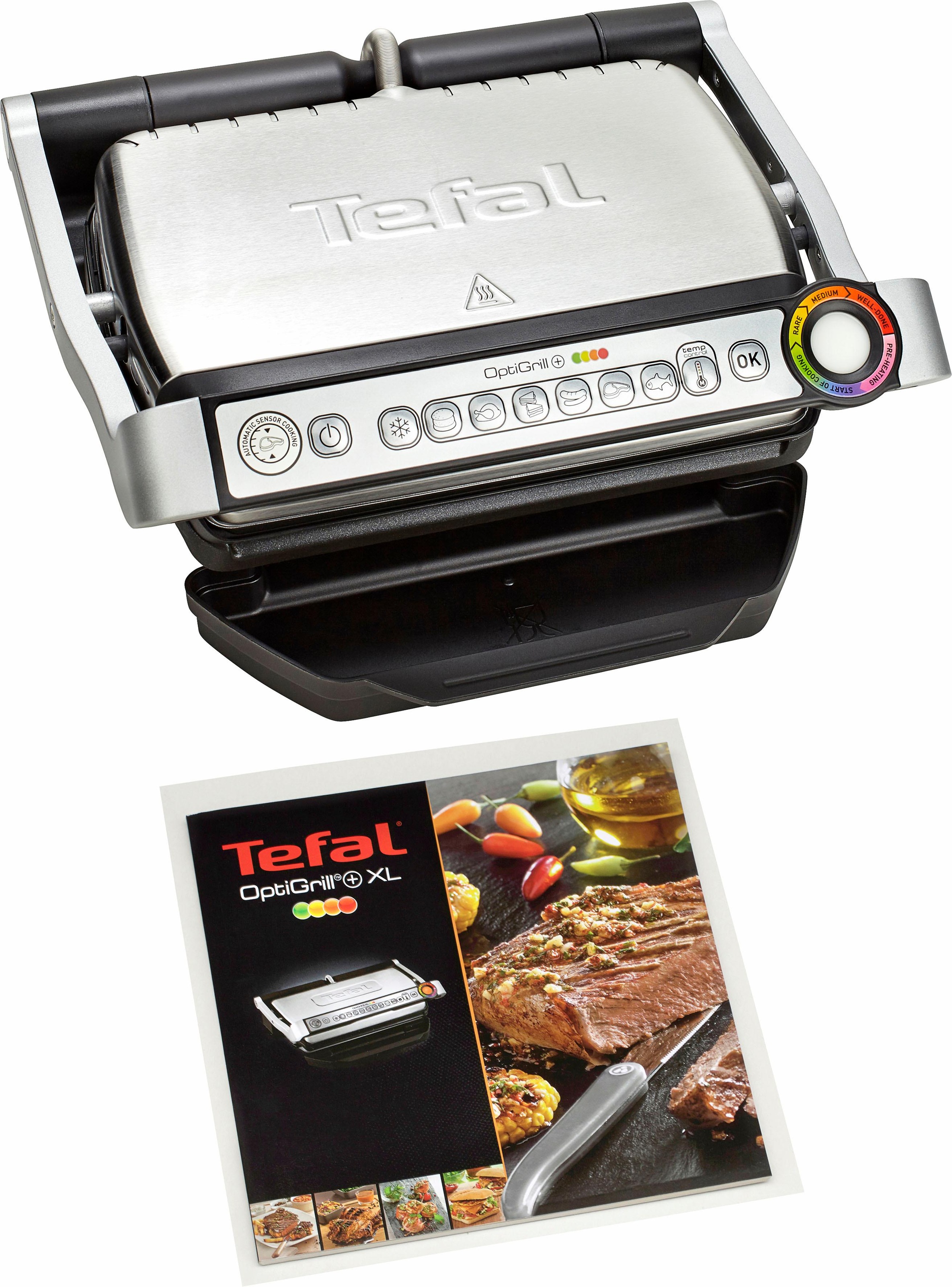 Tefal Kontaktgrill »GC712D OptiGrill+« 2000 W 6 Grillprogramme, passt Temperatur + Grillzyklus ans Grillgut an in schwarz