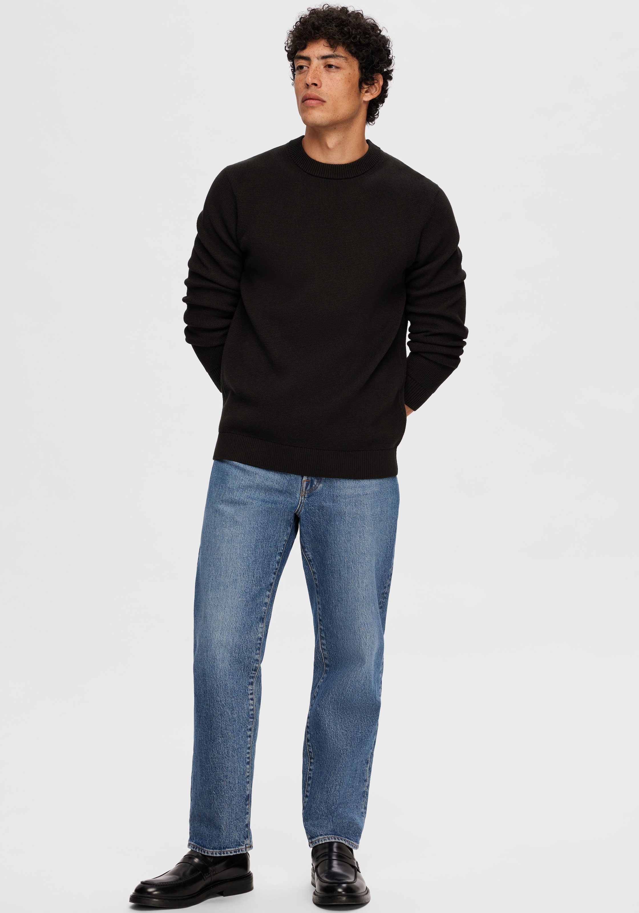 SELECTED HOMME Rundhalspullover »SLHDANE LS KNIT STRUCTURE CREW NECK NOOS«