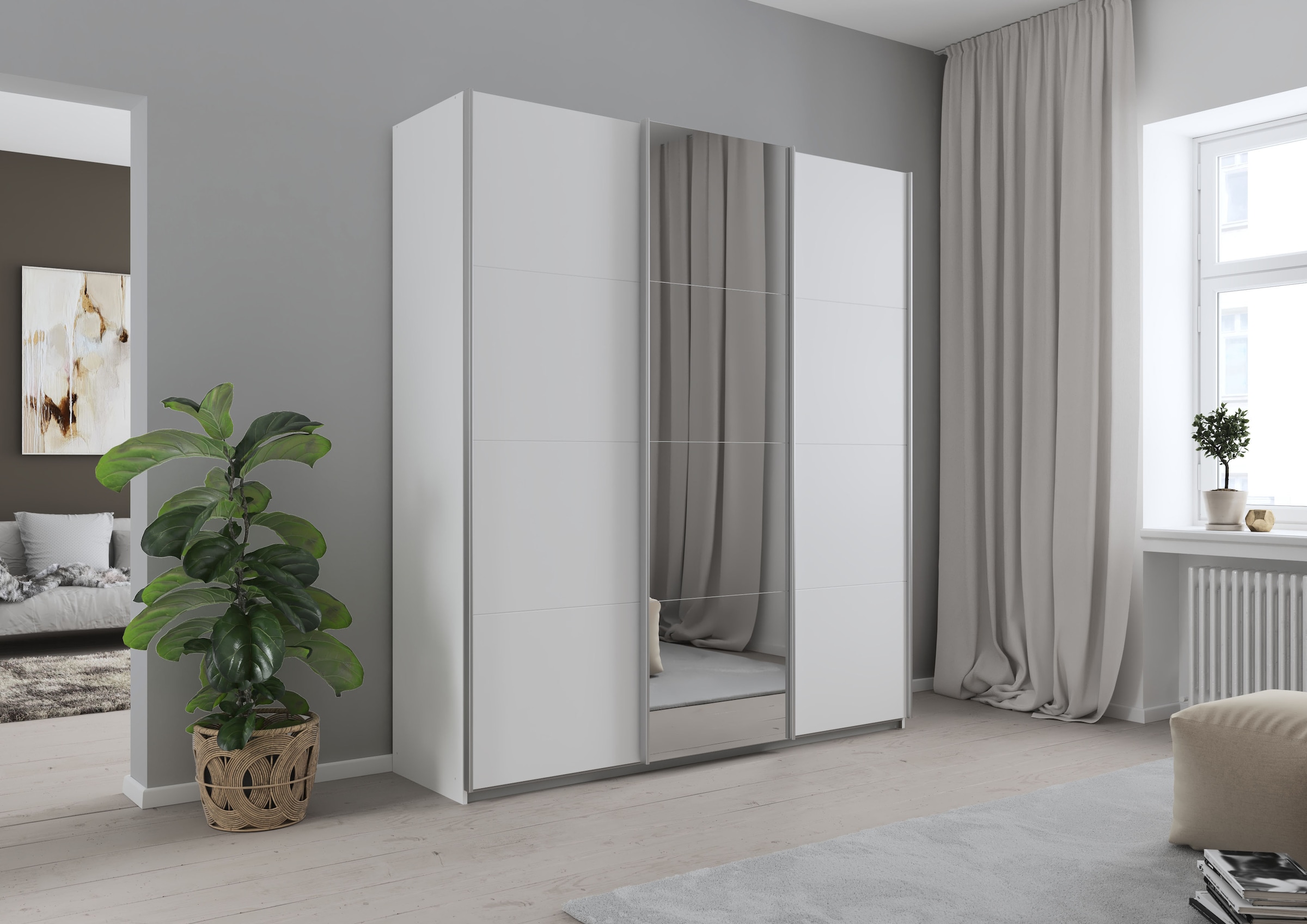 rauch Schwebetürenschrank »Kleiderschrank Schrank Garderobe BESTSELLER KOLUNA mit Spiegel«, inkl. 2 Innenschubladen sowie extra Einlegeböden MADE IN GERMANY