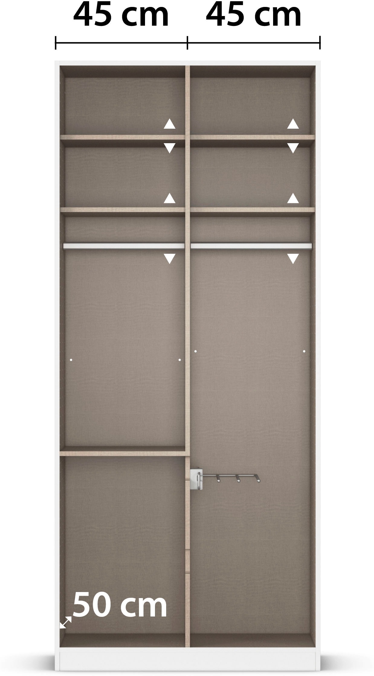rauch Drehtürenschrank »Schrank Garderobe MAINZ Breiten 91/136/181/226/271/315/360, Höhe 210cm« 3 verschiedene Ausstattungen BASIC/CLASSIC/PREMIUM (inkl. SOFT-CLOSE),  grifflose Front, Außentüren mit Push-to-Open Funktion MADE IN GERMANY