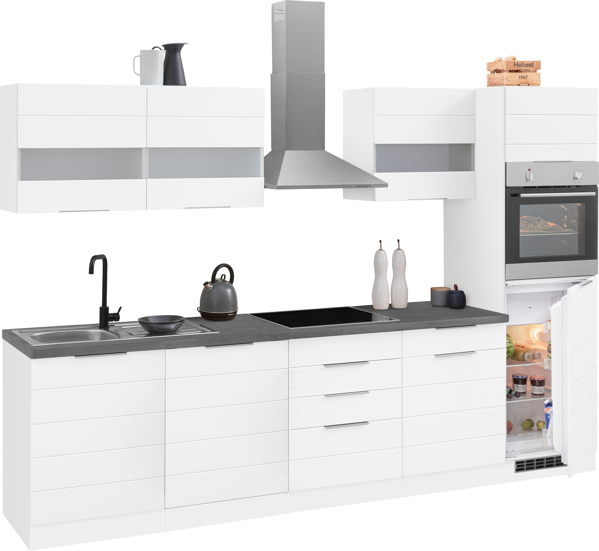 KOCHSTATION Küchenzeile »KS-Luhe« 300 cm breit, wahlweise mit oder ohne E-Geräten, gefräste MDF-Fronten