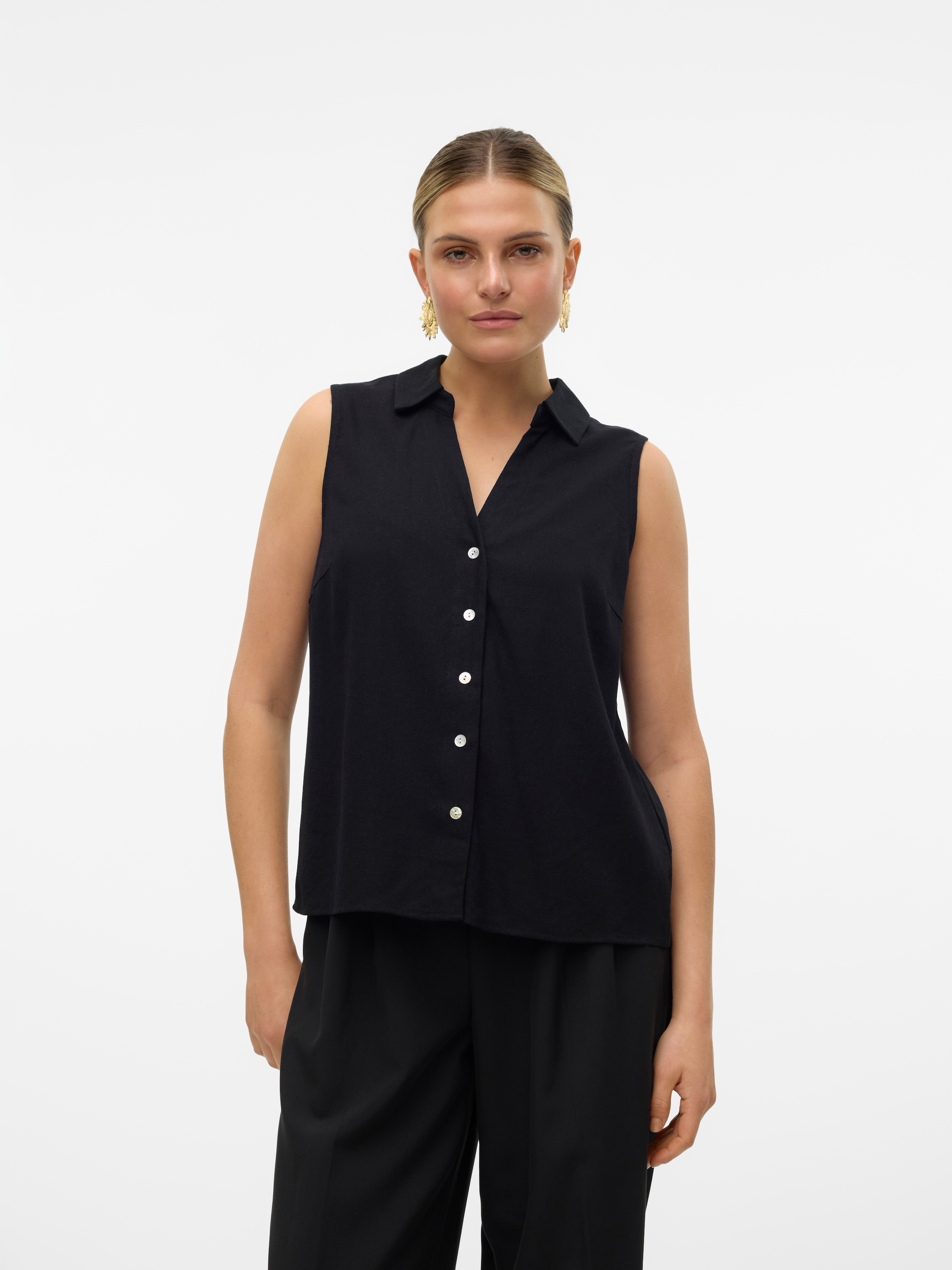 Vero Moda Blusentop »VMMYMILO SL V-NECK SHIRT WVN  GA« mit Leinen