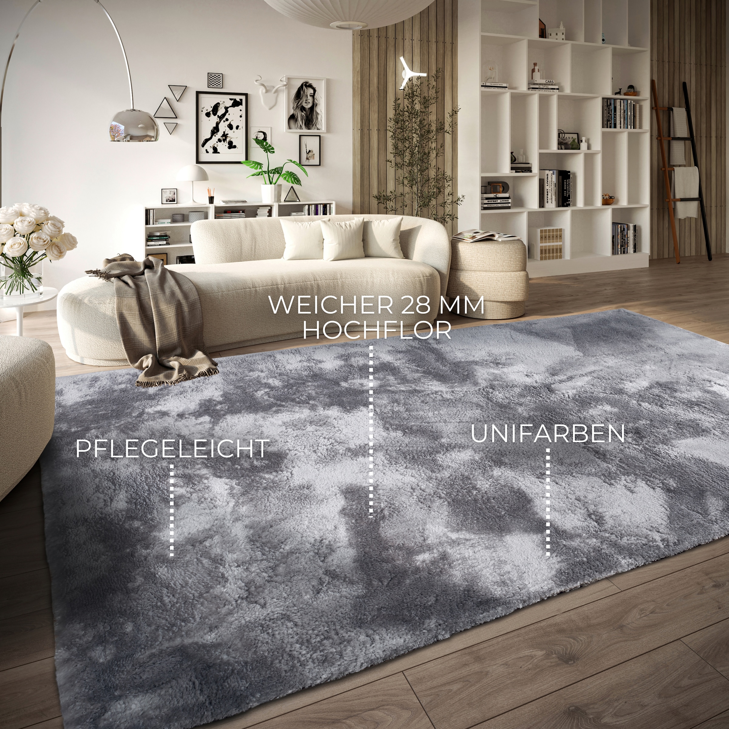 ELLE DECORATION Hochflor-Teppich »Calida«, rechteckig, 28 mm Höhe, Langflor, Shaggy, einfarbig, flauschig, weich, glänzend, modern, uni