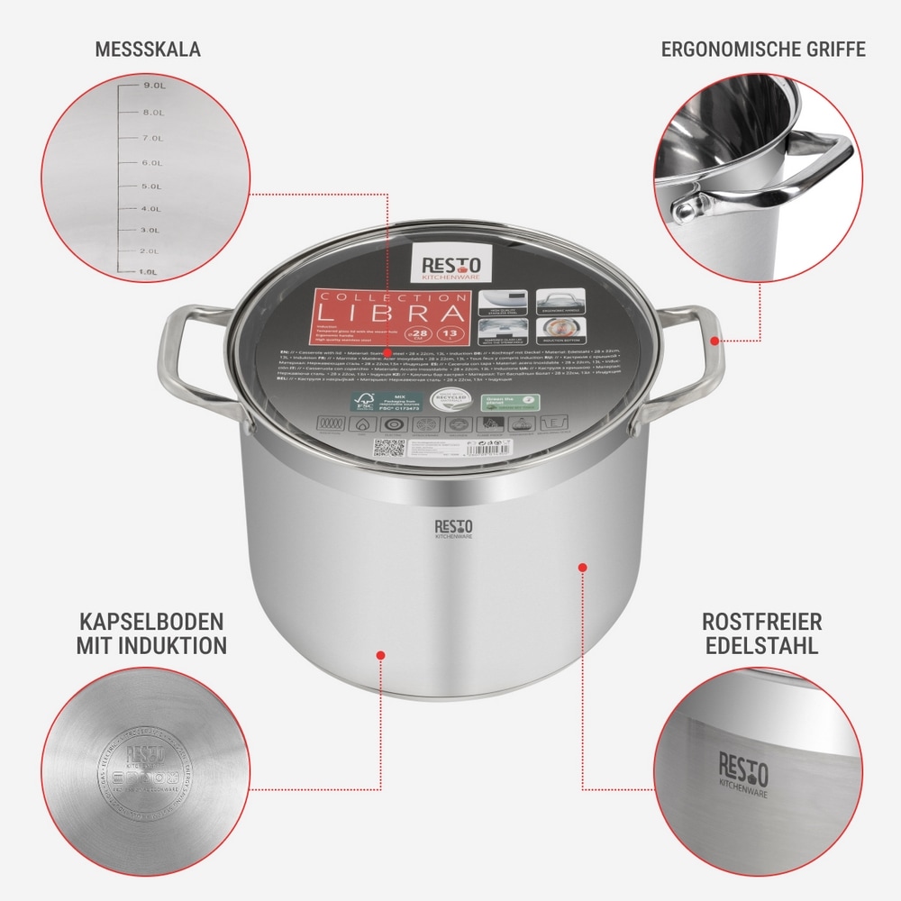 RESTO Kitchenware Kochtopf »Libra, Universaltopf energiesparend und spülmaschinenfest« 2 Stk. tlg. Edelstahl 18/10