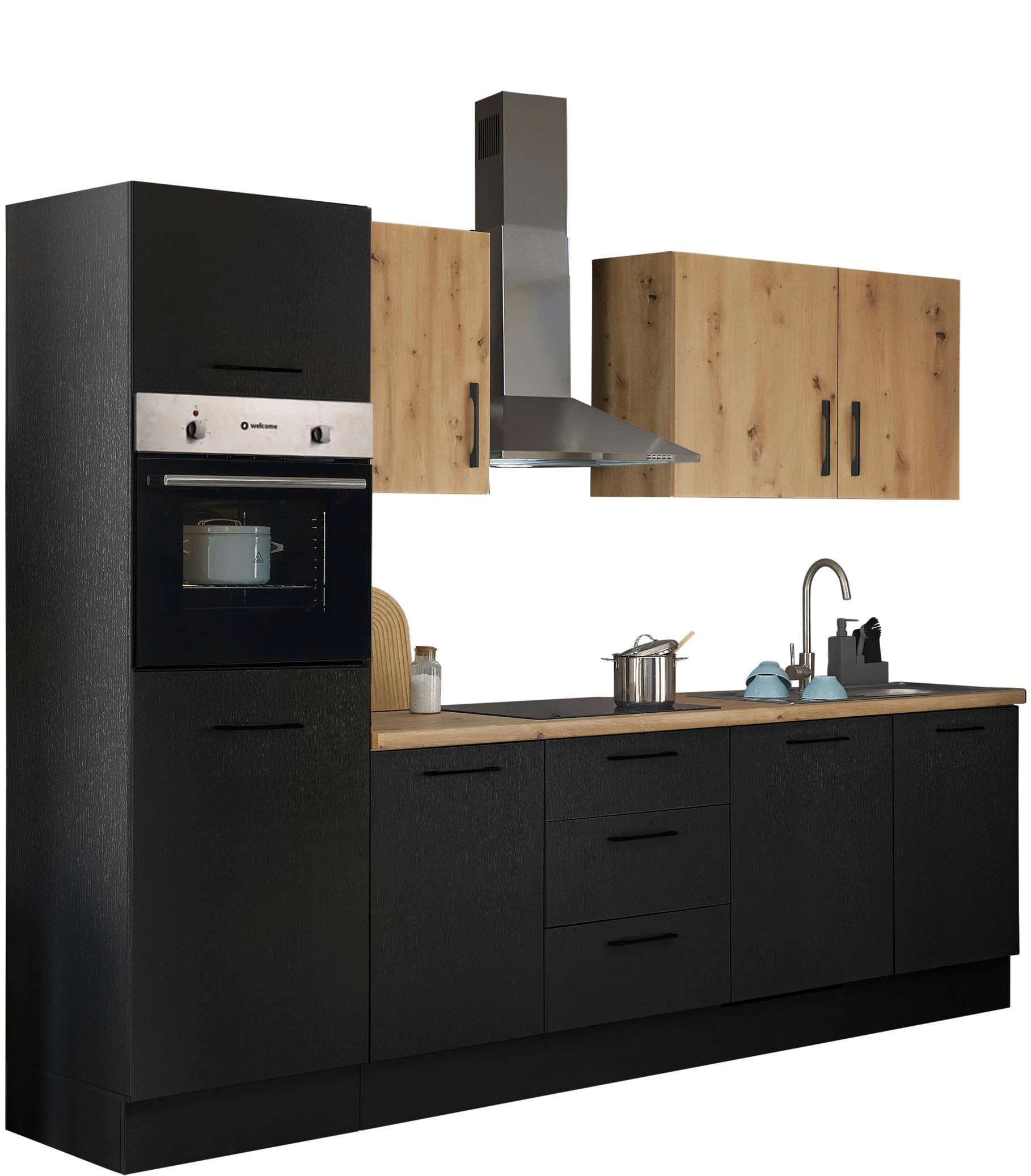 BASIC by Balculina Küchenzeile »Turin« Breite 280 cm, wahlweise mit E-Geräten