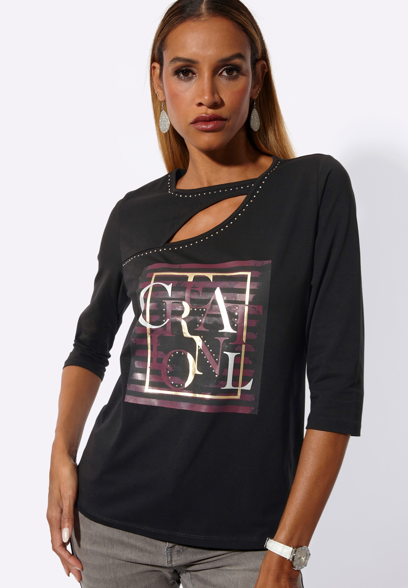 creation L T-Shirt »Shirt 3/4-Arm-Shirt mit Foliendruck«