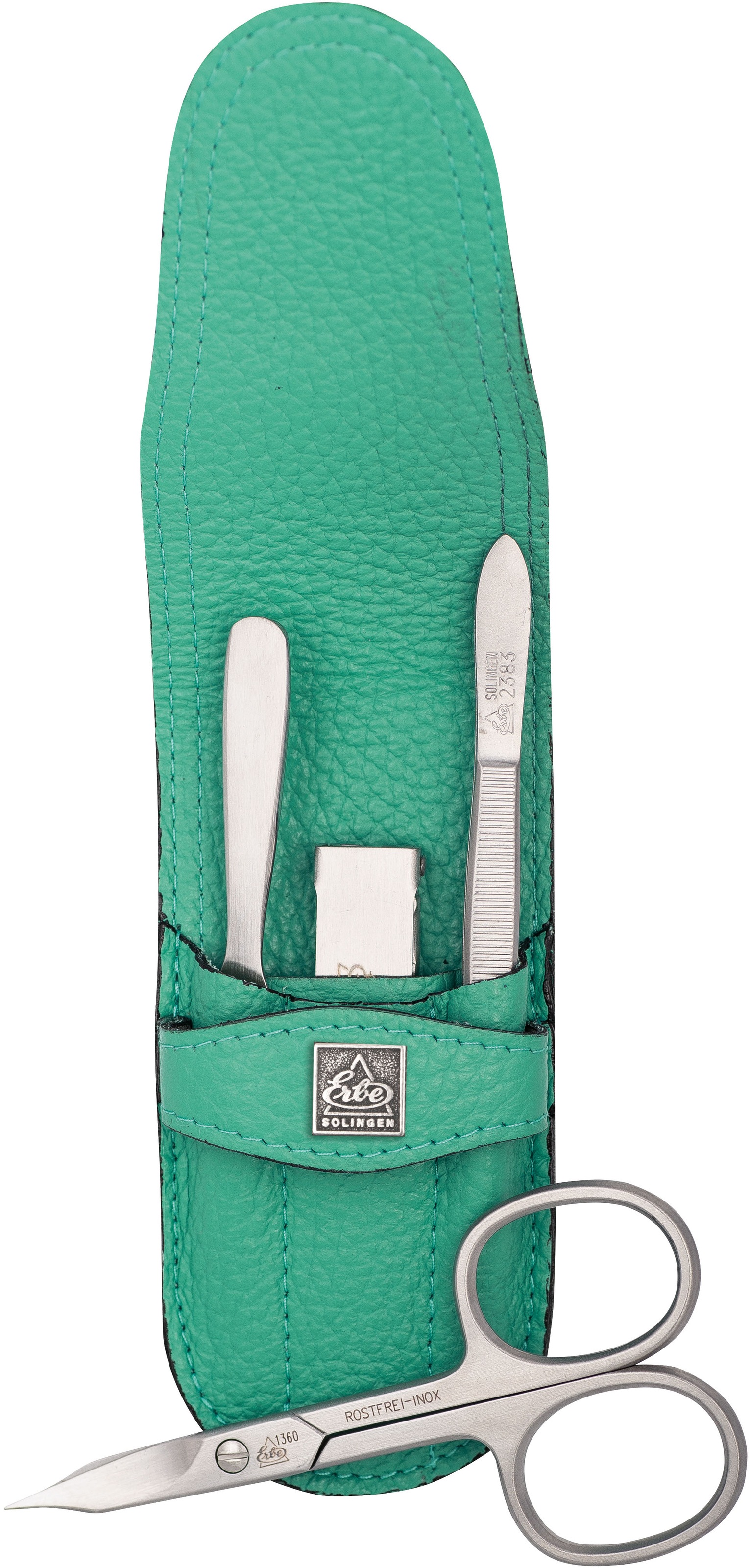 ERBE Maniküre-Etui »ERBE Maniküre Set Steck-Etui Serie "Piemont", hellgrün, 4-tlg., Inox«, (Set, 4 tlg.), Echtleder, rostfreie Instrumente, Hergestellt in Solingen/Deutschland
