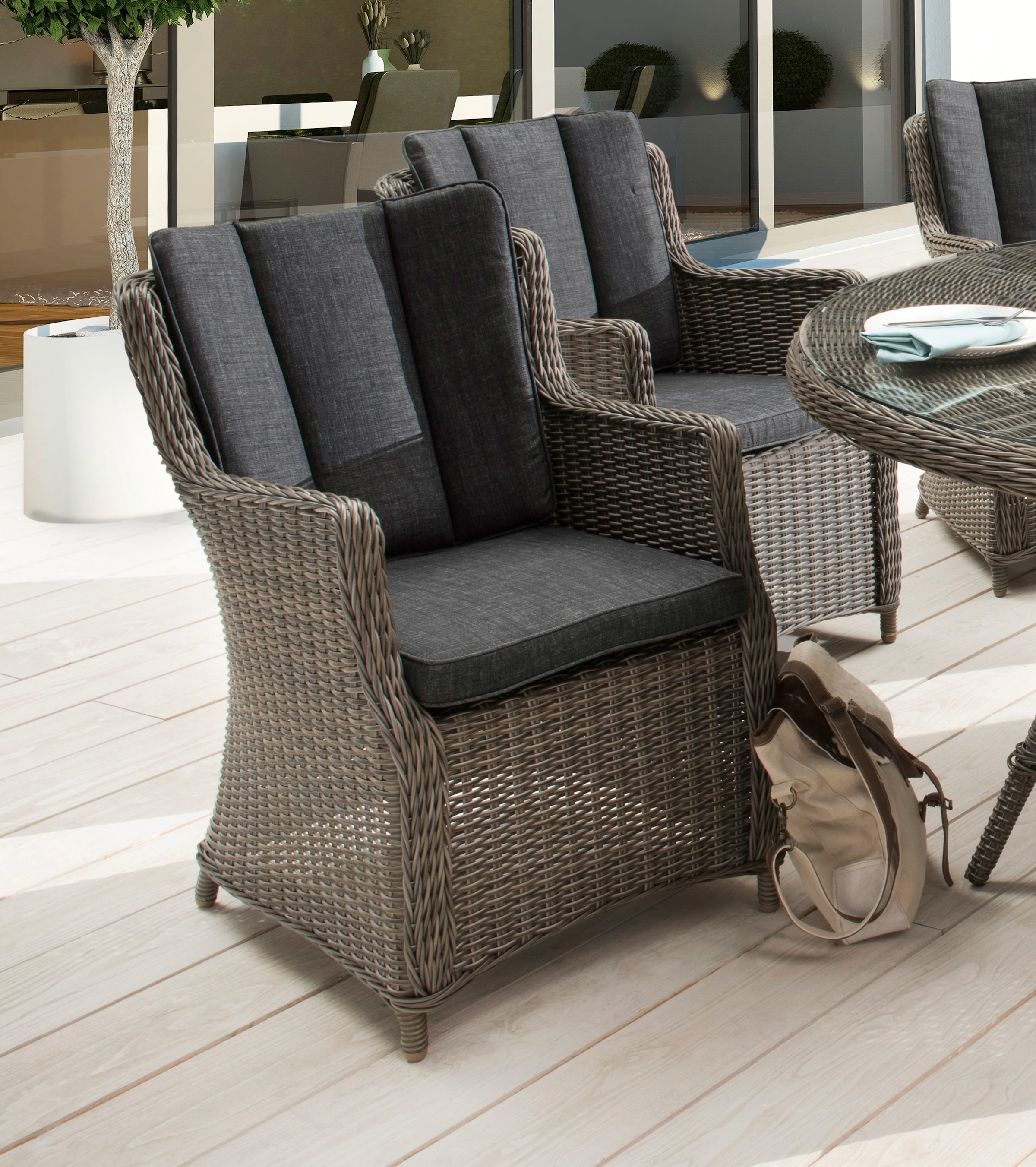 Destiny Garten-Essgruppe »LUNA«, (19 tlg., 6x Sessel, 1x Tisch, 1x Drehteller, inkl. Auflagen), Aluminium, Polyrattan