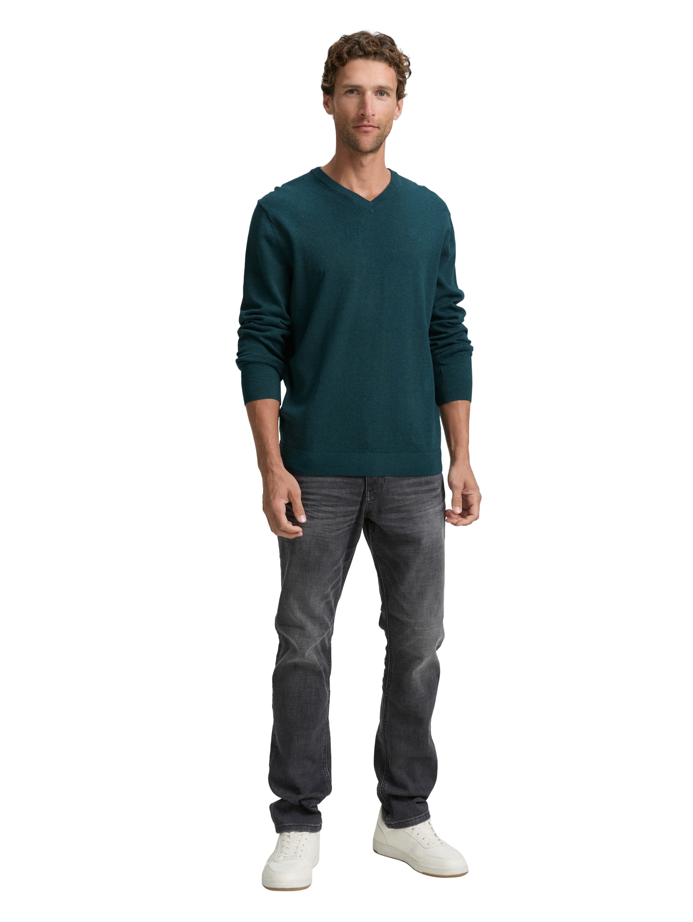 TOM TAILOR V-Ausschnitt-Pullover, mit kleiner Logo-Stickerei