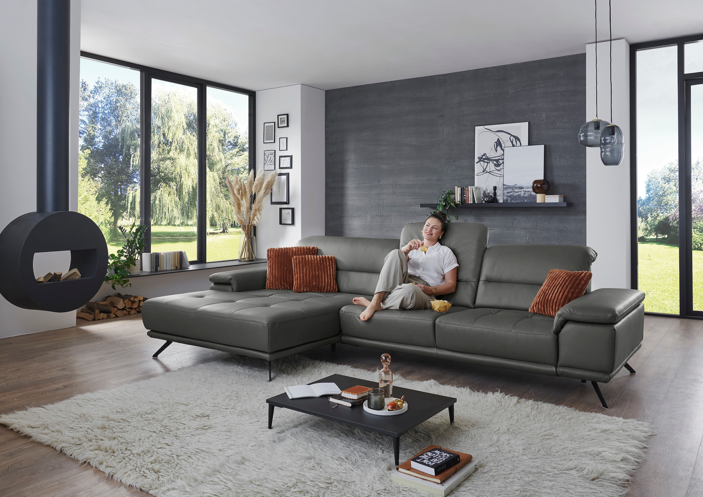 Die PlanBar Ecksofa »PN-EM19074, L-Form, Breite 343 cm« inkl. Sitztiefen- und Kopfteilverstellung