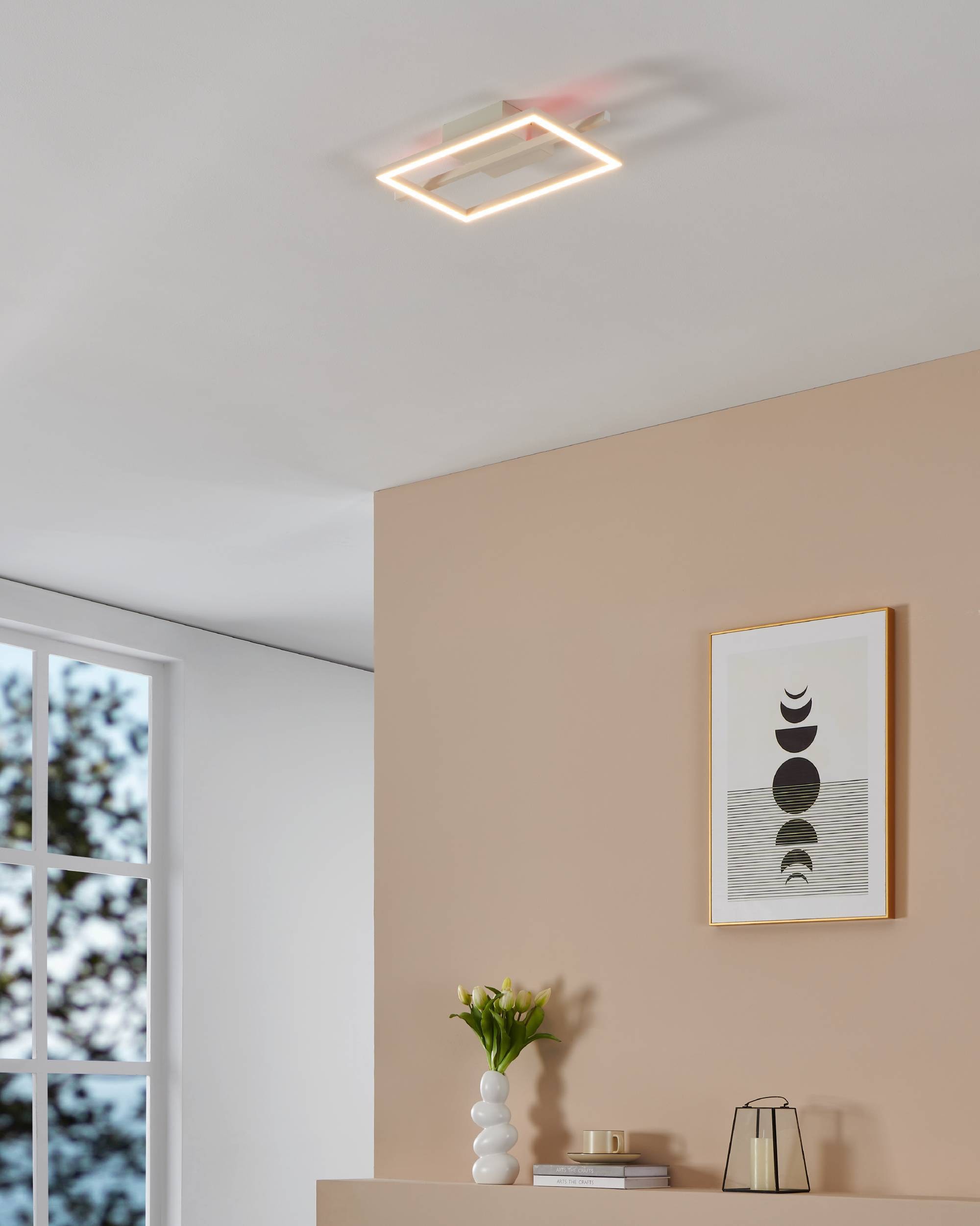 EGLO Deckenleuchte »Amandolo Deckenlampe RGB Backlight Fernbedienung inkl. geometrisch« LED-Modul 1 Stk. Kaltweiß | RGB Wand-/Deckenleuchte - L40 x B20 x H6,5 cm - weiß - 17W inkl.