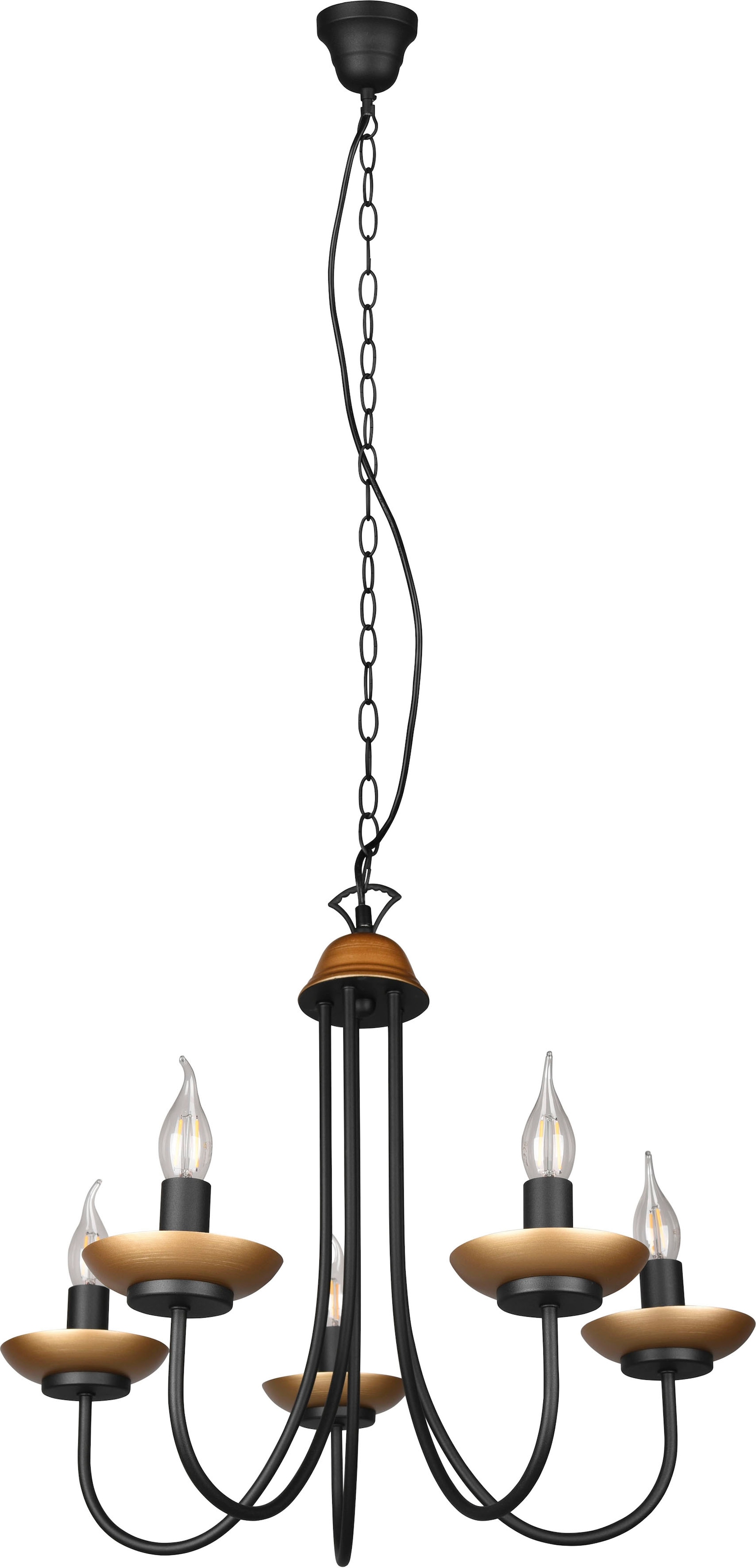 flammig-flammig, 5-flammig OTTO exkl Kronleuchter 5xE14 »Livia«, TRIO (max in 28W), im 150cm Lüster Höhe schwarz-gold, Online Shop max Leuchten 5