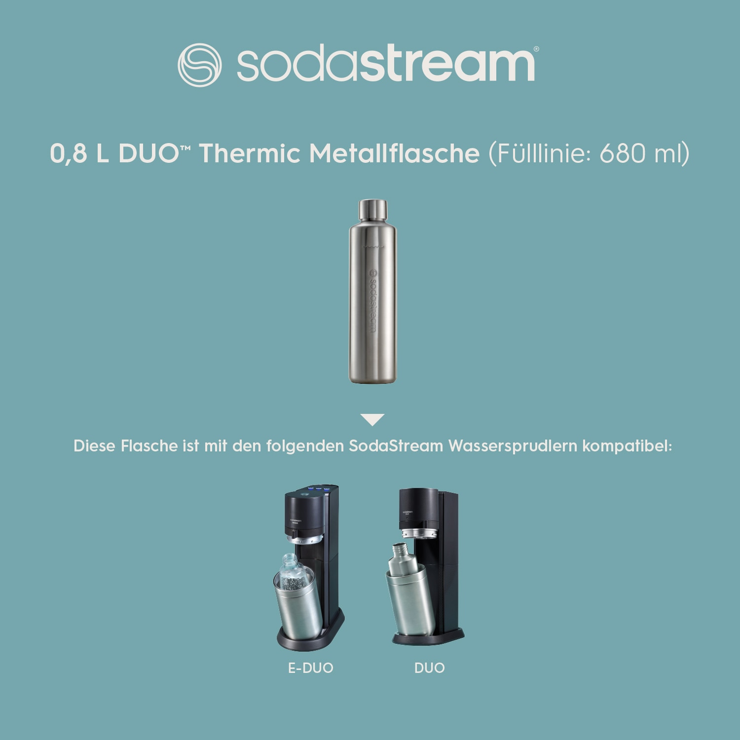 SodaStream Wassersprudler Flasche »Metallflasche DUO Thermic, 0,8 l« Kapazität von 680 ml bis zur Fülllinie
