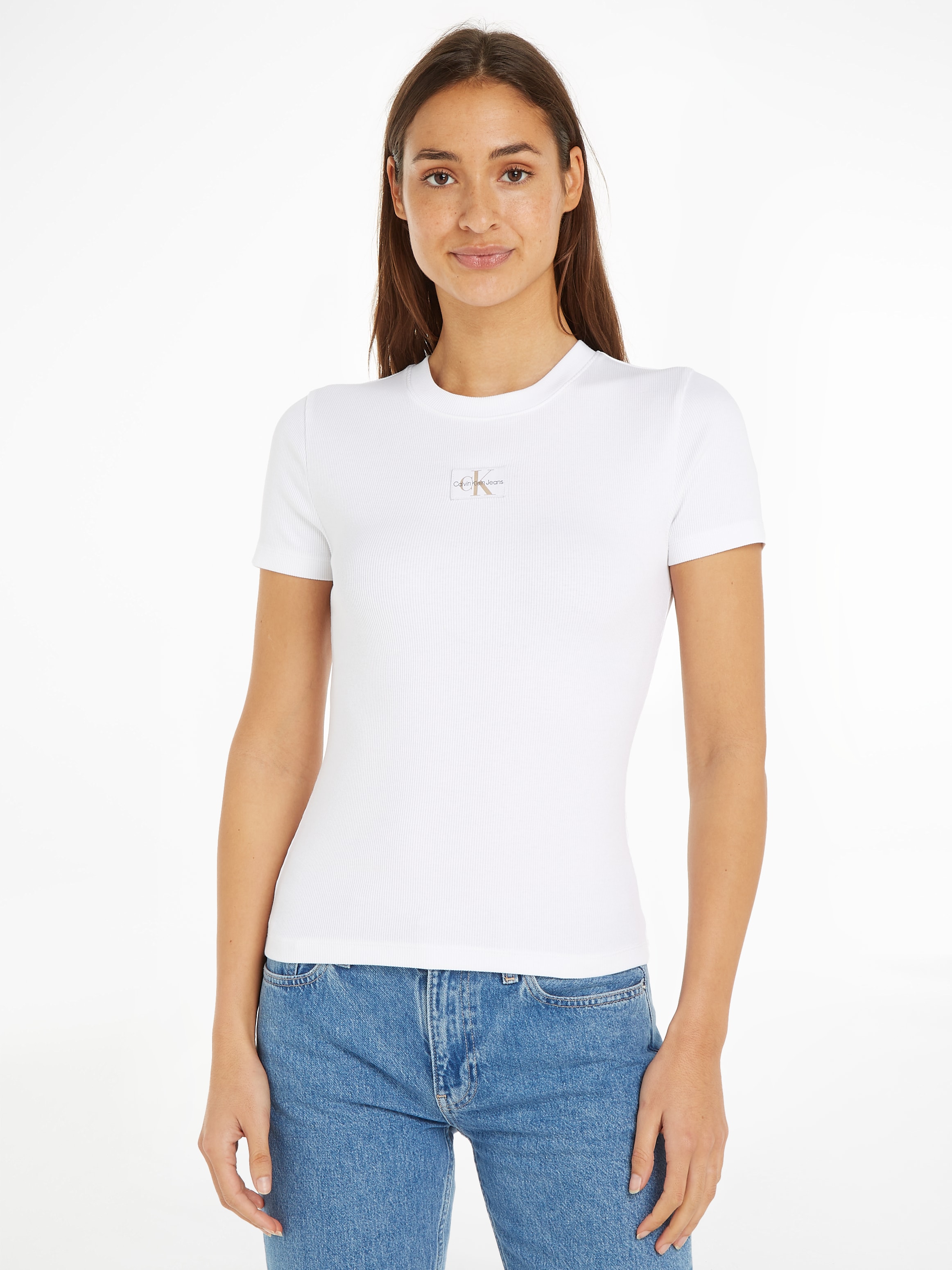 Calvin Klein Jeans T-Shirt »WOVEN LABEL RIB BABY TEE«, mit Logopatch